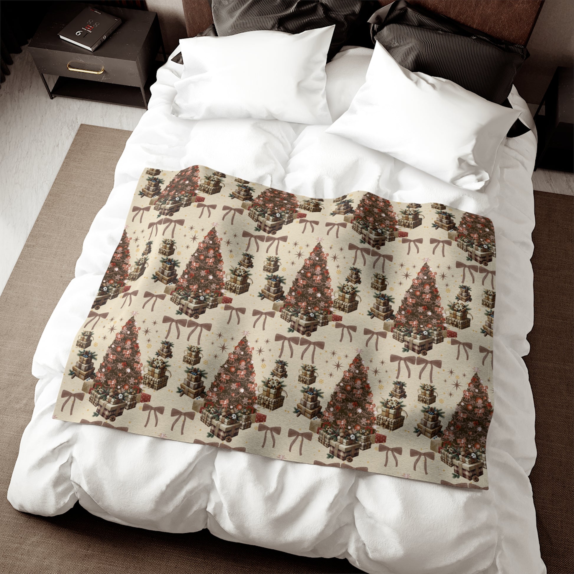 Cozy Brown Christmas Blanket | Soft Holiday Sweatshirt Throw with Tree Pattern
