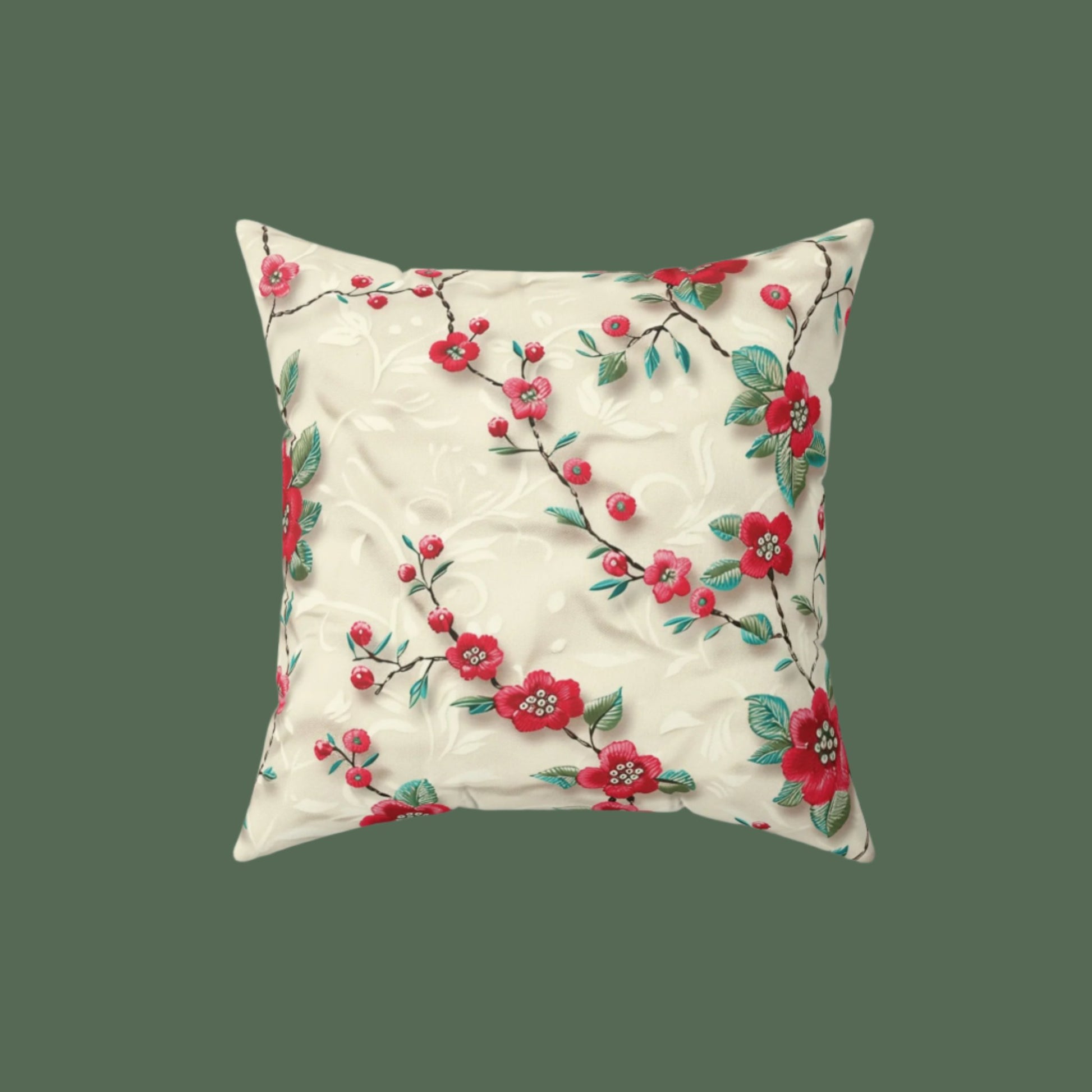 Chic 3D Embroidery Illusion Red Flowers Square Pillow for Sofa, Bed, or Chair Premium Quality, Soft, and Durable | Perfect for Couch, Bed, or Chair | Elegant Bedrooms Pillow Gift New House, Bridal Shower - MRSBYVALLE