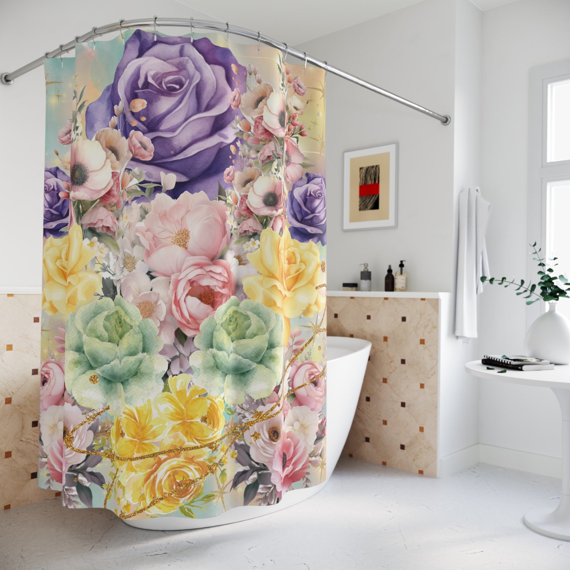 Pastel Refresh Your Bathroom – Luxury Floral Shower Curtain, Vibrant Botanical Print for a Spa-Like Home Retreat New House Gift