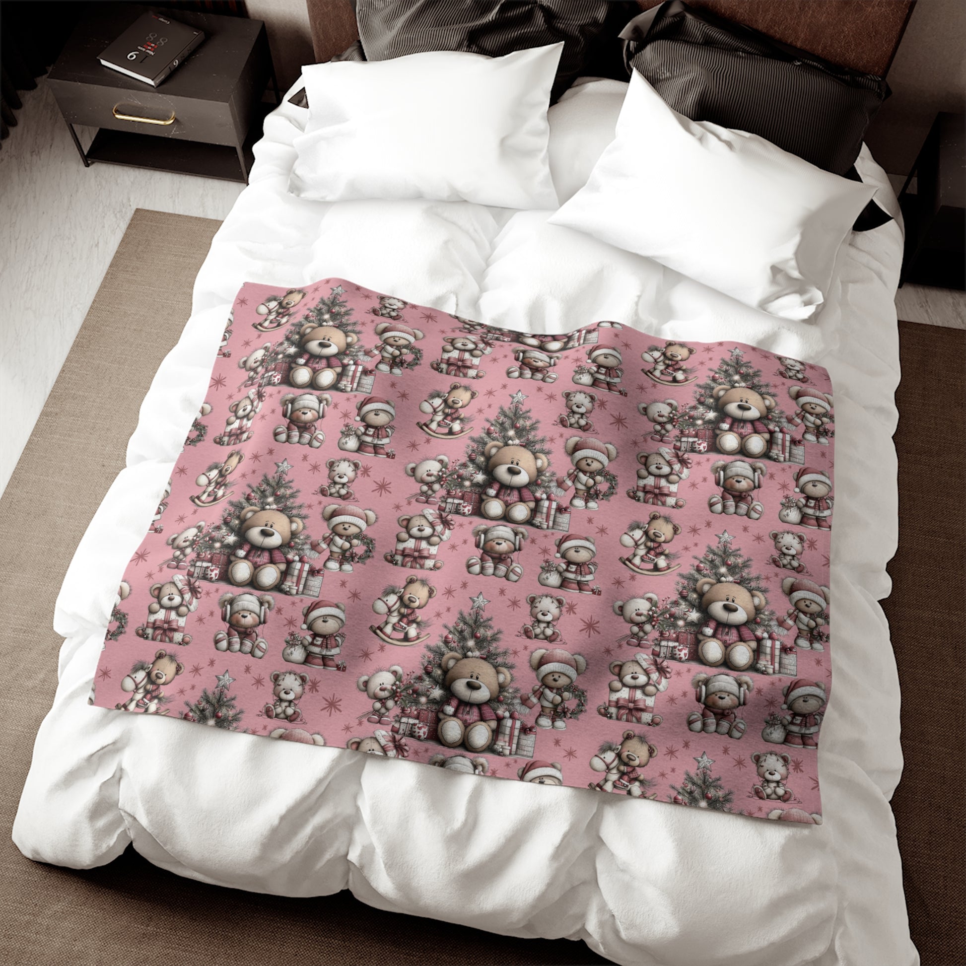 Whimsical Pink Teddy Bear Sweatshirt Blanket Cozy Soft Throw for Holiday Everyday Warmth