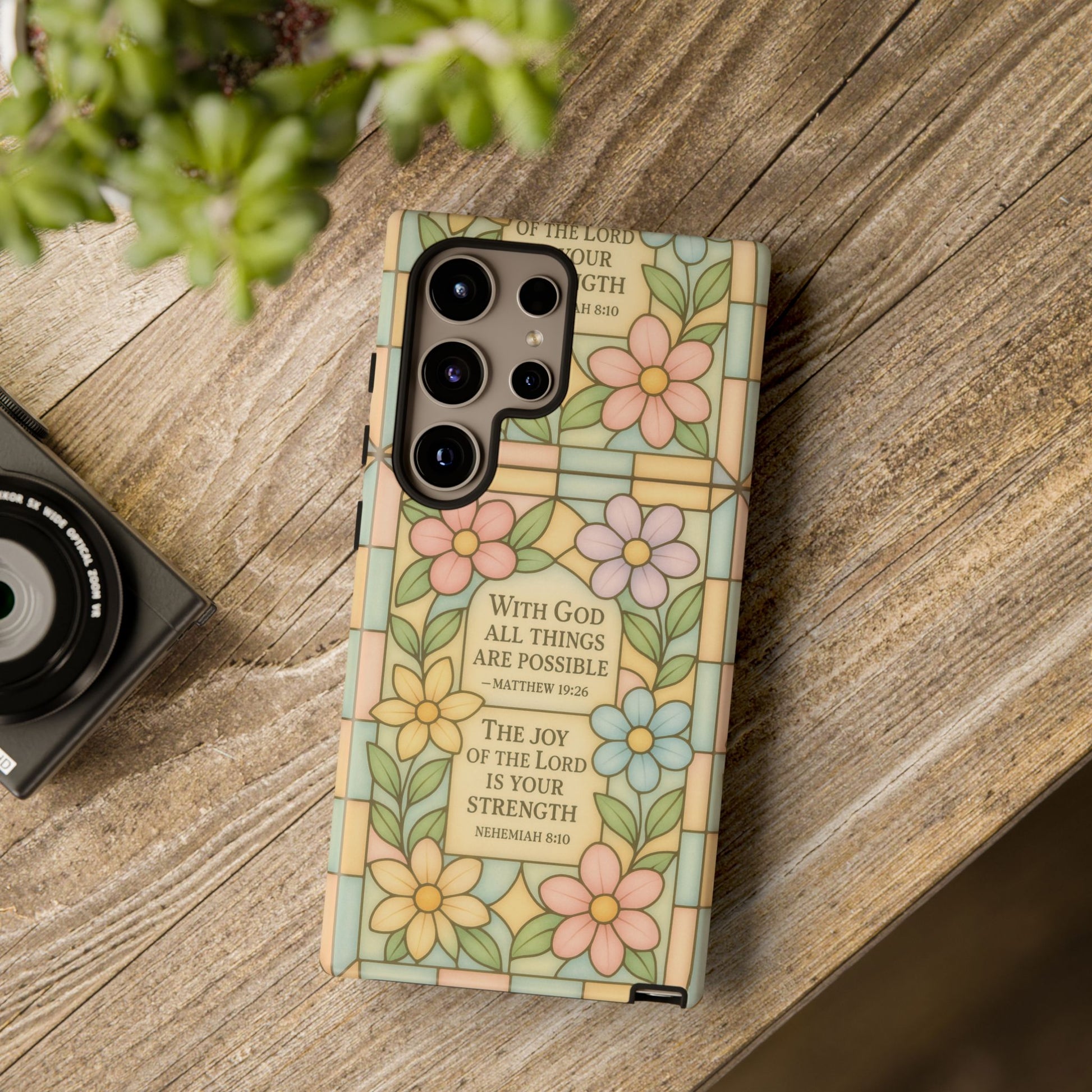 Pastel Stained Glass Bible Verse Phone Case Christian Affirmation Cover, Soft Geometric Design, iPhone Samsung Google, Faith Gift for Her Bible Verse or Affirmation | Protective, Inspirational Gift for Christians
