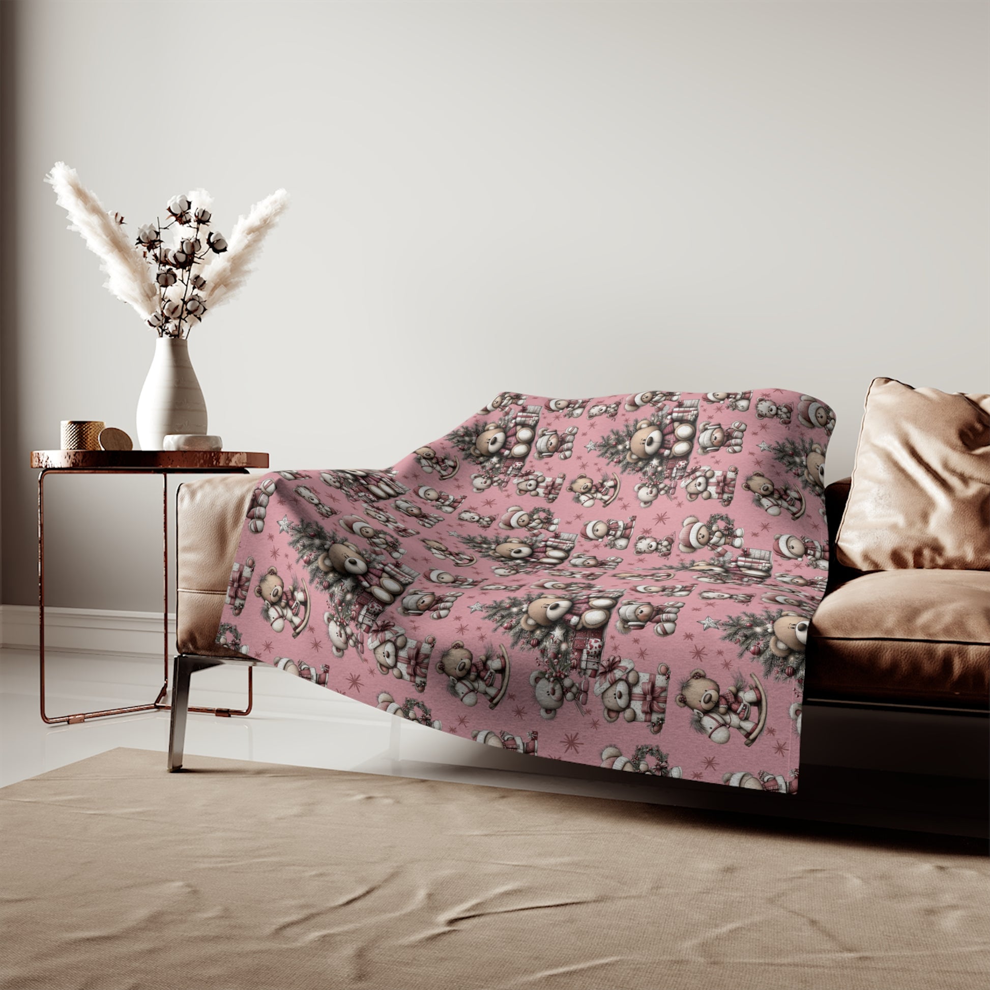 Whimsical Pink Teddy Bear Sweatshirt Blanket Cozy Soft Throw for Holiday Everyday Warmth