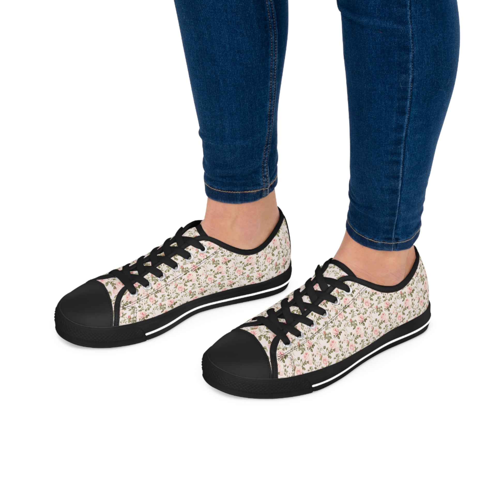 Pink Floral Women's Low Top Sneakers Breathable Polyester Canvas, Lightweight Stylish Floral Pastel Design, Comfortable All-Day Wear, Perfect for Walking and Everyday Activities - MRSBYVALLE