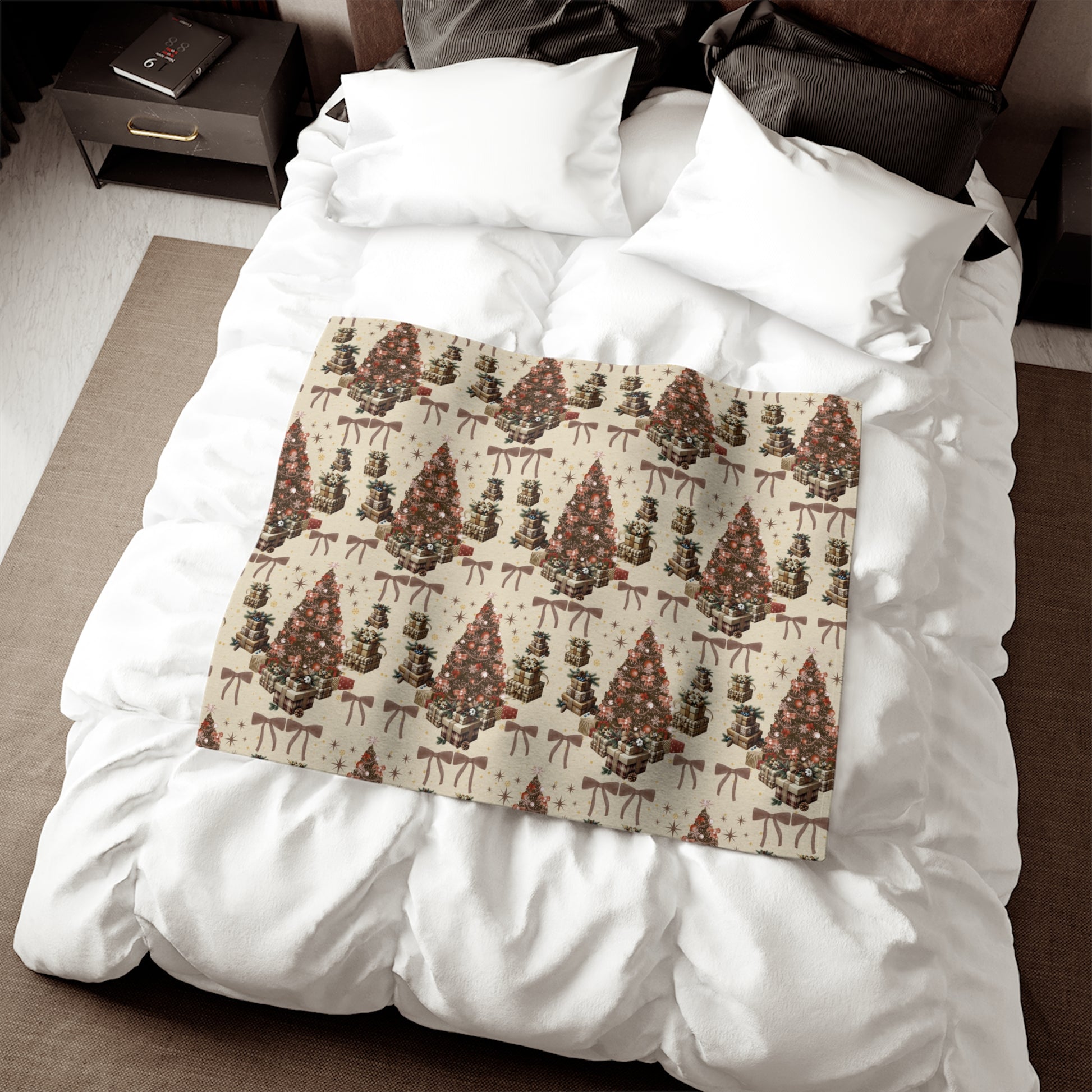 Cozy Brown Christmas Blanket | Soft Holiday Sweatshirt Throw with Tree Pattern