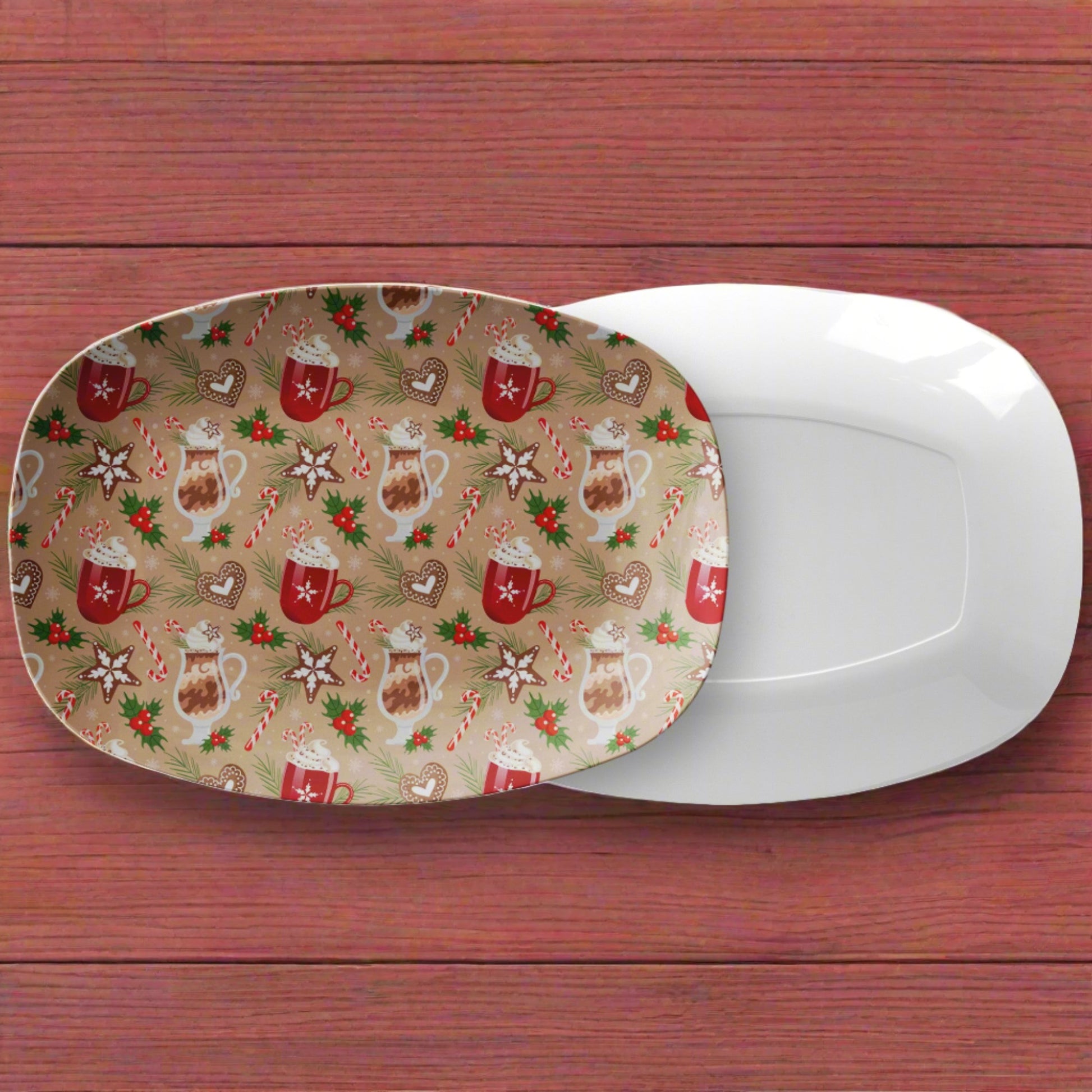 Festive Christmas Party Platter with Hot Chocolate Mugs & Holiday Elements - Perfect for Serving Holiday Treats, Oven to Table, Microwave & Dishwasher Safe, Made in the USA - MRSBYVALLE