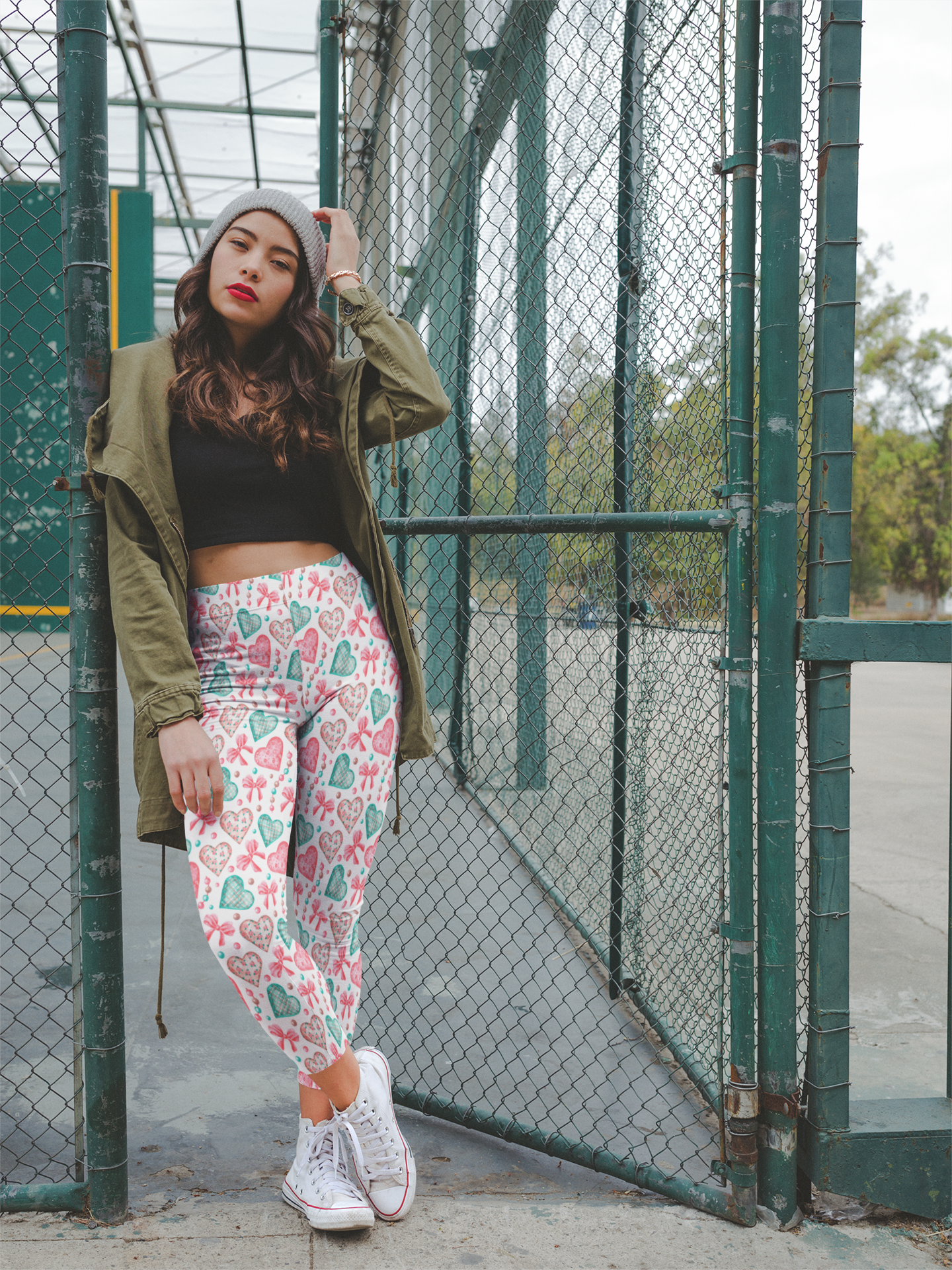 Cute Mint & Pink Hearts Leggings for Women – Comfy, Trendy & Perfect for Valentine’s Day, Yoga, Gym, or Everyday Wear Available in Plus Sizes