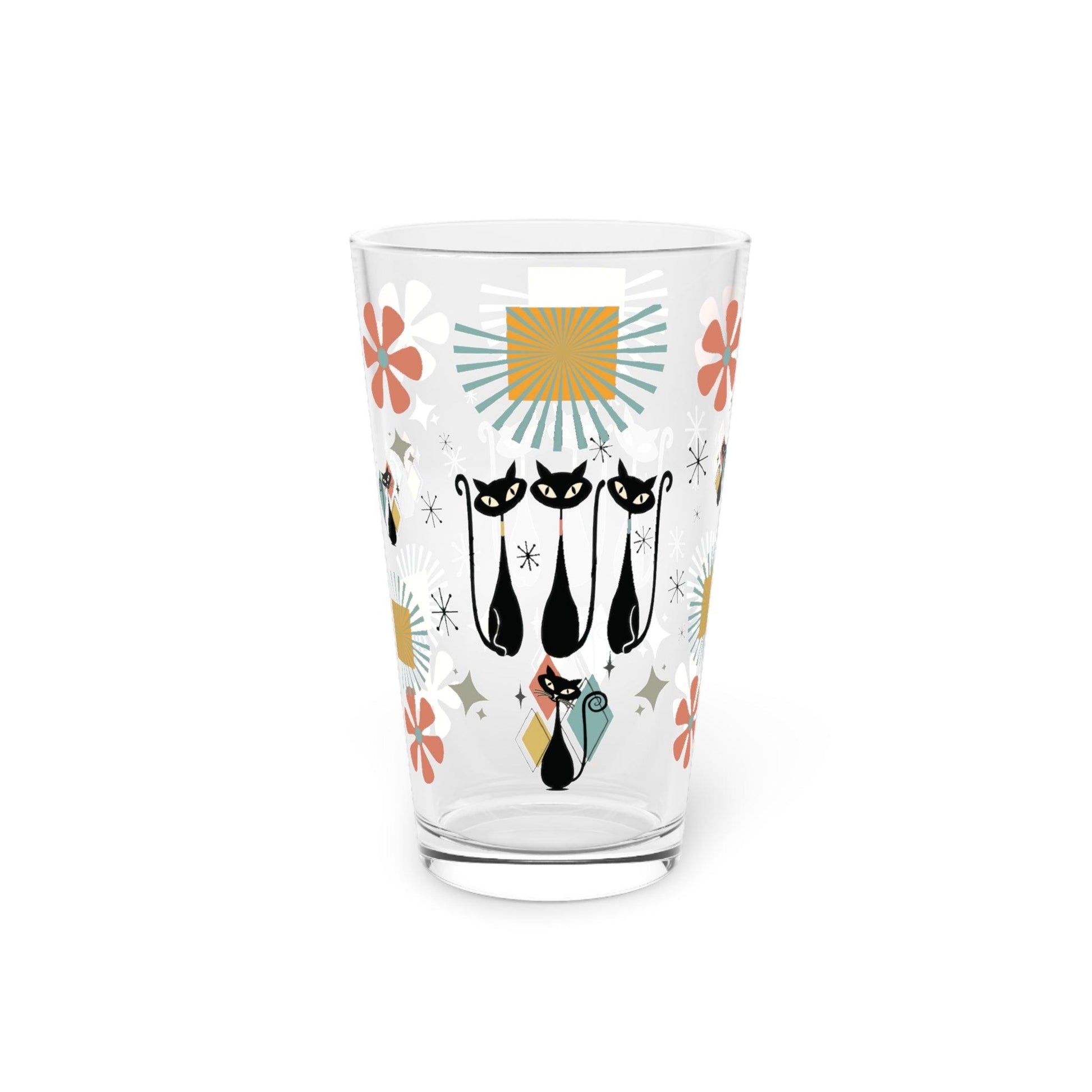Retro Atomic Cat 16oz Pint Glass Kitschy Cat Pint Glass for Every Sip Atomic Cat Art Gifts, Party Drinkware, Cocktail Pint Glass Mother's Day - MRSBYVALLE
