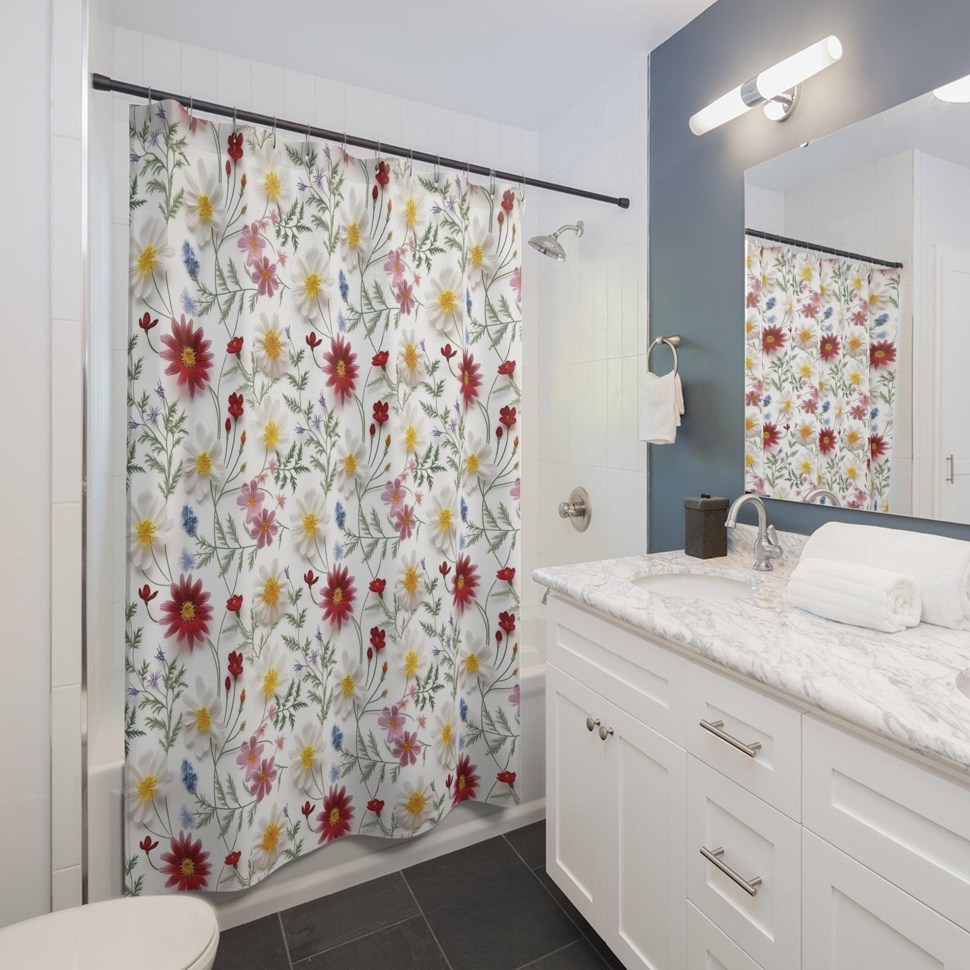 Shower Curtain Enchanting 3D Faux Floral 1x74, Modern Bathroom Decor Bathroom Decor Housewarming New House Gift Newlywed Wedding Gift - MRSBYVALLE