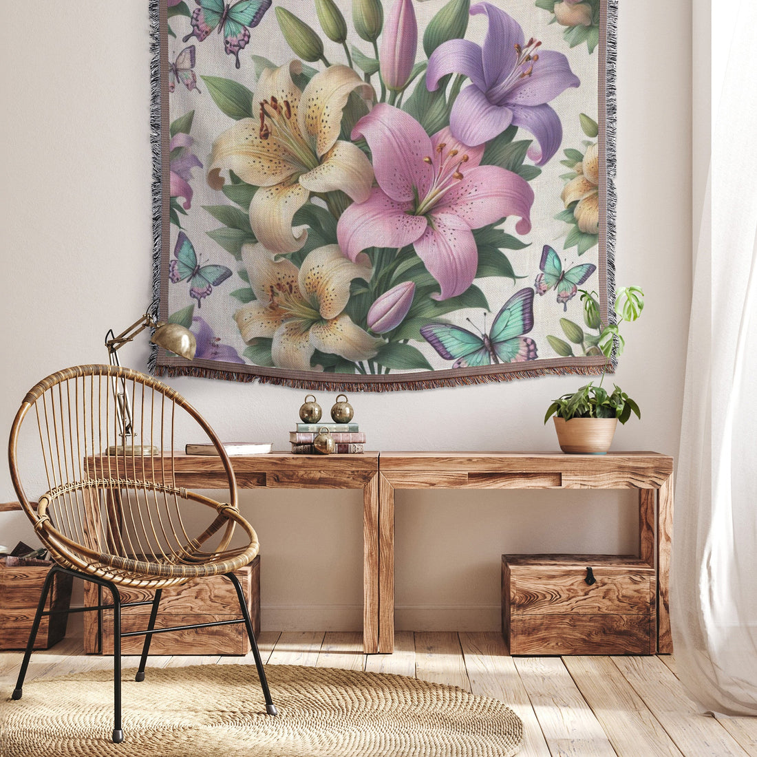 Tiger Lily Woven Throw Blanket 50x60, Pastel Colors