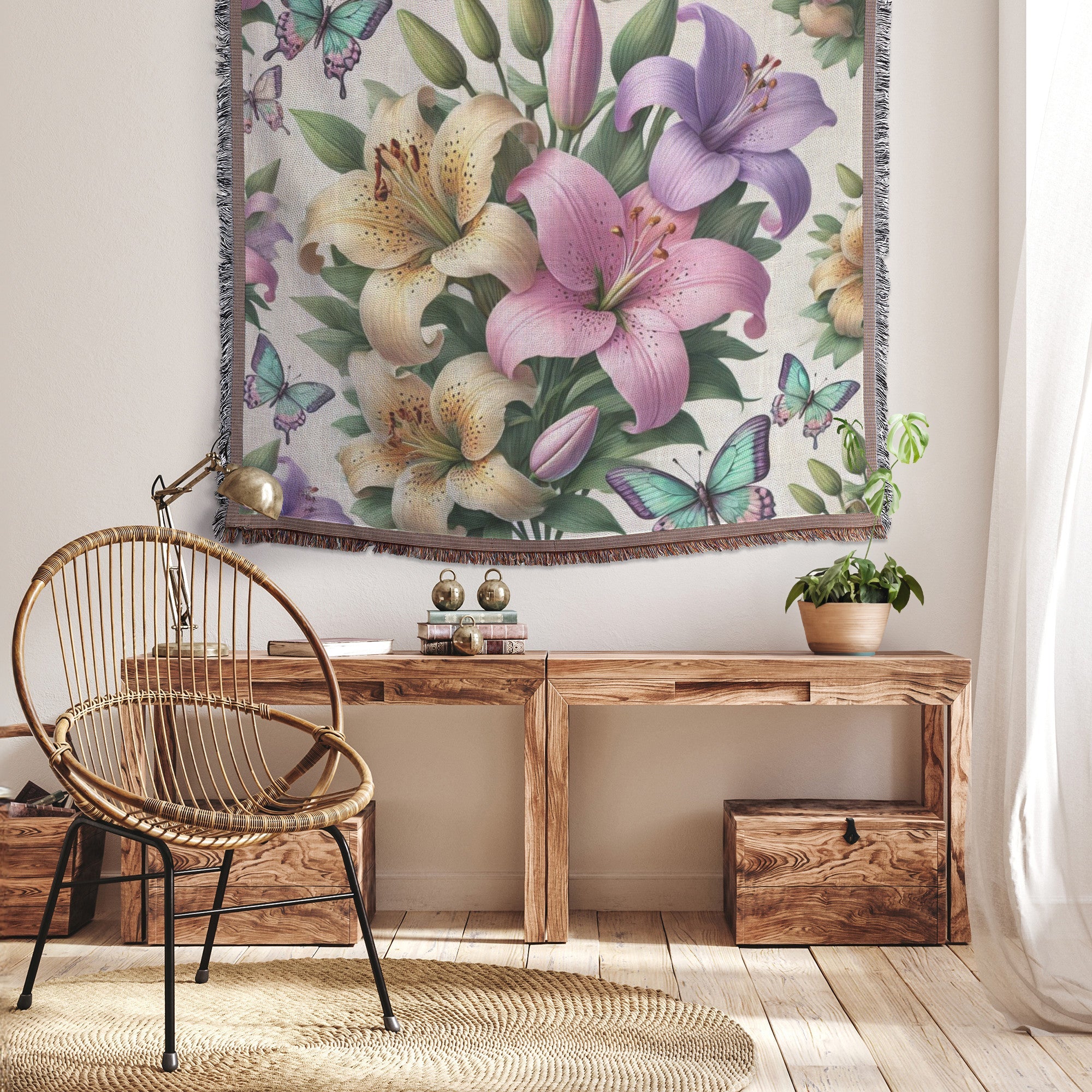 Tiger Lily Woven Throw Blanket 50x60, Pastel Colors
