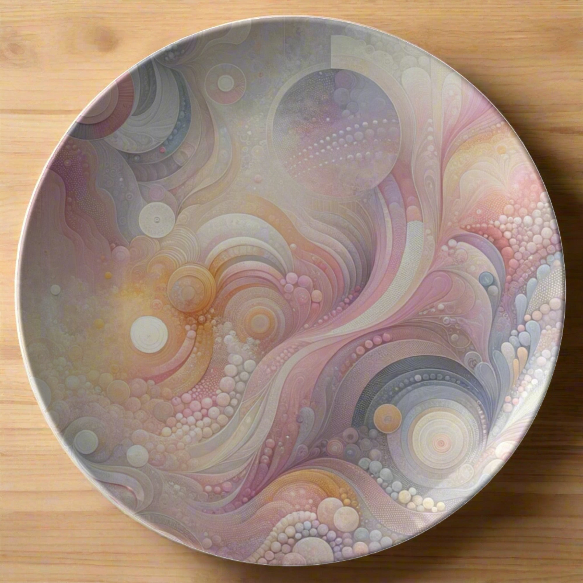 10-Inch Durable Plate Modern Pink Abstract Art | Elegant Sturdy Tableware for Stylish Homes.