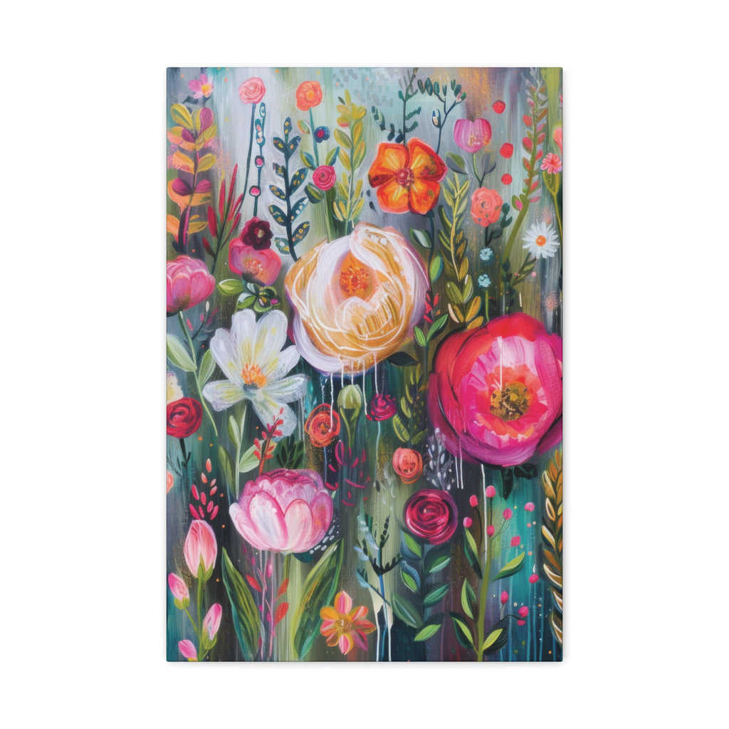 Watercolor Boho Floral Wall Art Matte Canvas Stretched, Vibrant Botanical Design, Perfect for Living Room, Bedroom, or Office Decor, Adds a Stylish Touch to Any Space - MRSBYVALLE