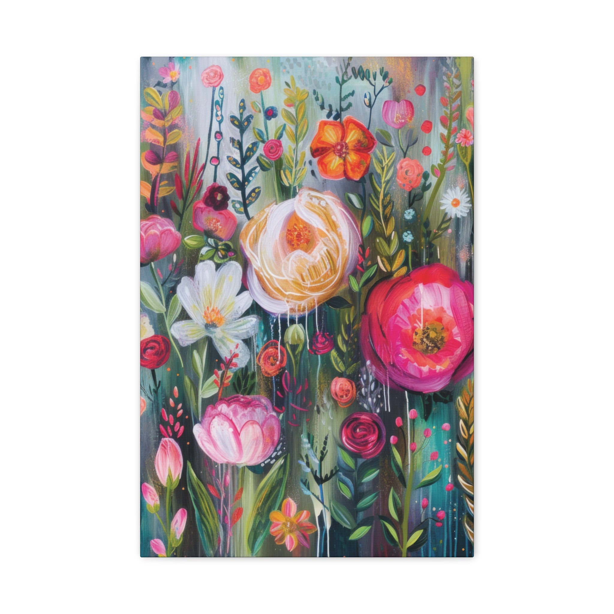 Watercolor Boho Floral Wall Art Matte Canvas Stretched, Vibrant Botanical Design, Perfect for Living Room, Bedroom, or Office Decor, Adds a Stylish Touch to Any Space - MRSBYVALLE