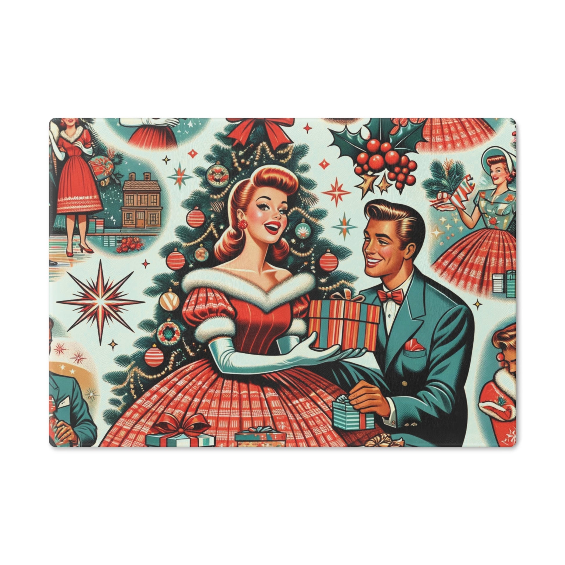 Vintage Charm Glass Cutting Board Retro 50s Starburst Kitsch Art Design Tempered Glass Cutting Board Durable Kitchen Decor with Elegant Design, Housewarming, New House Gift - MRSBYVALLE