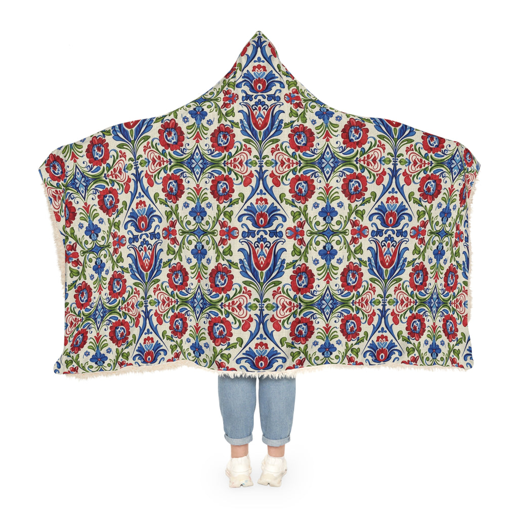 Kashubian Folk Art Hooded Blanket Traditional Polish Floral Wearable Throw Perfect Gift Birthday, Christmas
