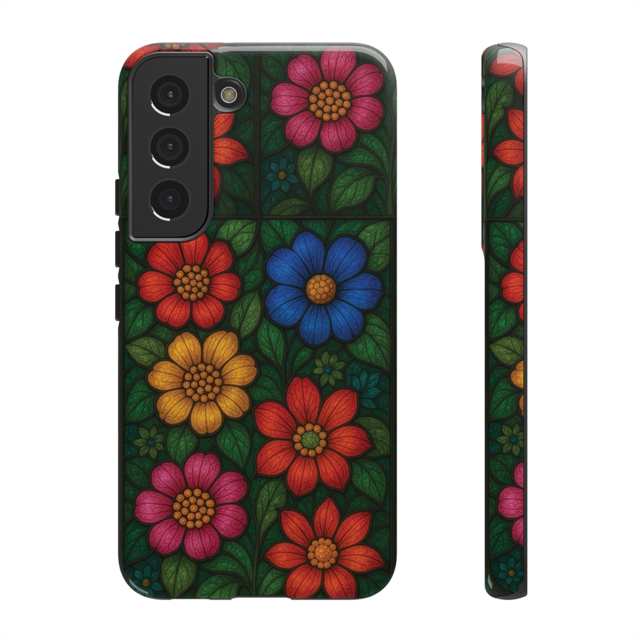 Bright Floral Stained Glass Illusion Phone Case Colorful Abstract Art, Aesthetic Protective Cover for iPhone, Samsung & Google, Unique Gift Idea Mom