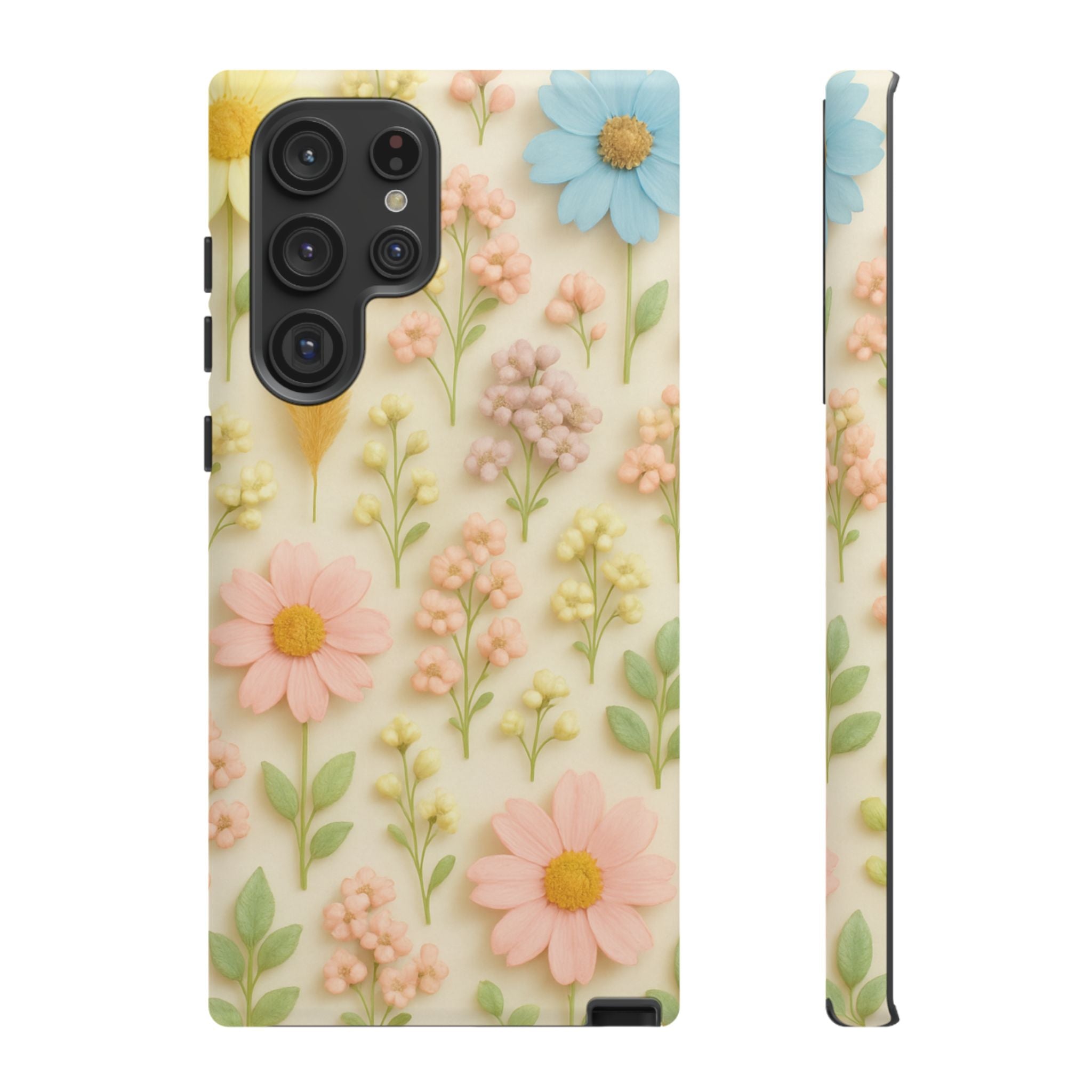 Pastel Dried Flowers Illusion Phone Case 3D Realistic Pressed Floral Design, Bright Botanical Aesthetic, Soft Nature-Inspired CoveriPhone & Galaxy