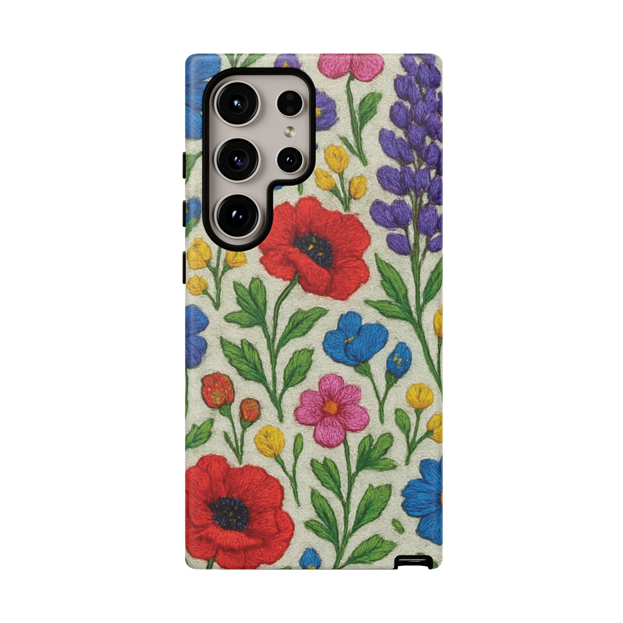 Bright 3D Illusion Wildflower Phone Case Cute Floral Design in Red, Pink, Blue – Aesthetic Protective Case for iPhone and  Android