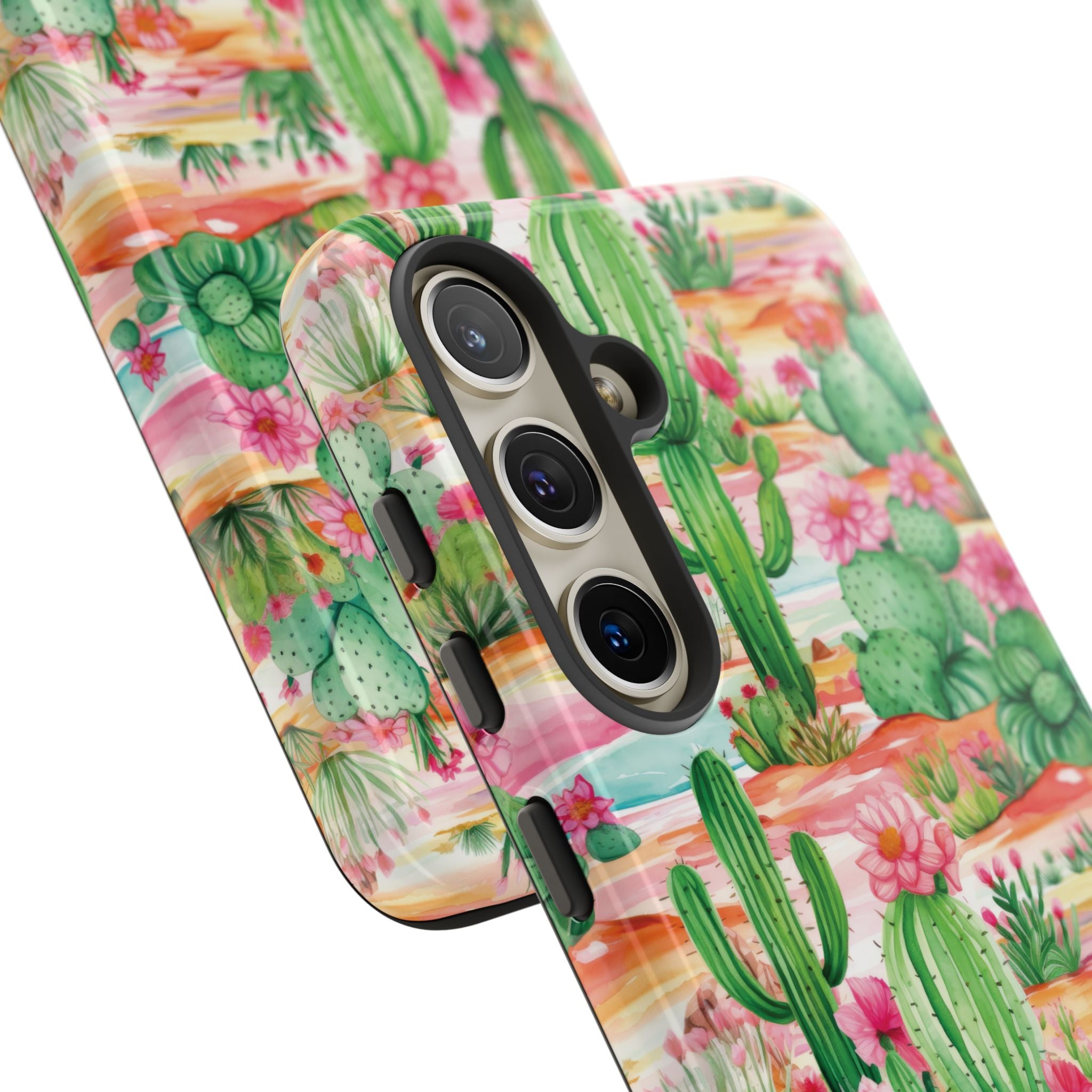 Pink and Mint Green Cactus Phone Case - Tough, Stylish Cover with Cactus Flowers | Durable Protection for iPhone & Android | Fresh Nature-Inspired Design!