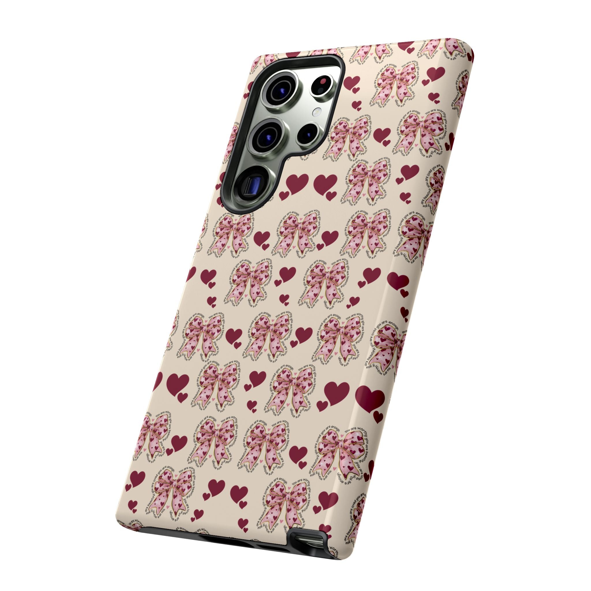 Charming Hearts & Pink Bows Phone Case Stylish & Durable Protection for Your Device | Scratch-Resistant, Slim Fit, and Lightweight Design for Everyday Use for iPhone & Android | Fresh Nature-Inspired Design!