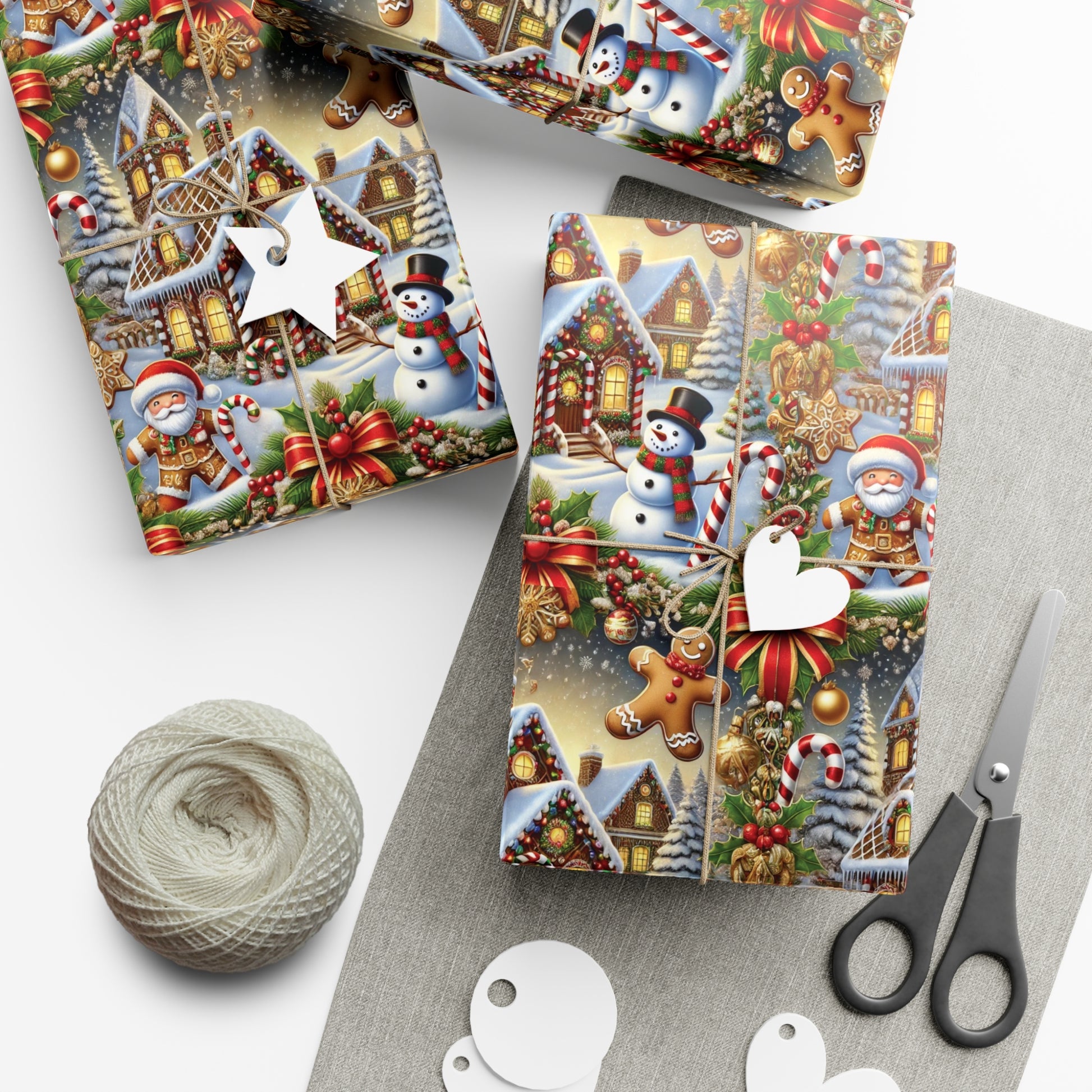 Gingerbread House & Snowman Christmas Wrapping Paper Festive Holiday Gift Wrap with Vibrant Perfect for Christmas Presents and Seasonal Decor - MRSBYVALLE