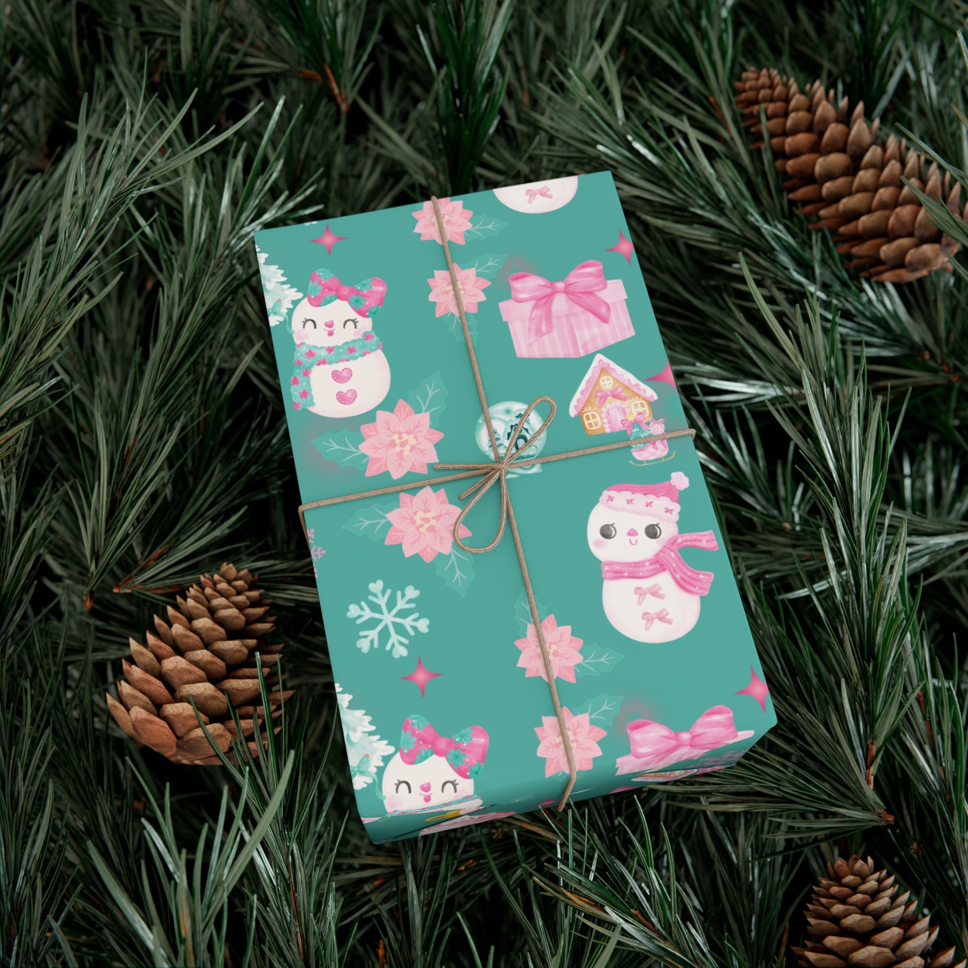 Glam Christmas Wrapping Paper  Pink Turquoise Holiday Gift Wrap, Festive Fun Design for Stylish Presents, 3 Size Options Available Gift Mom