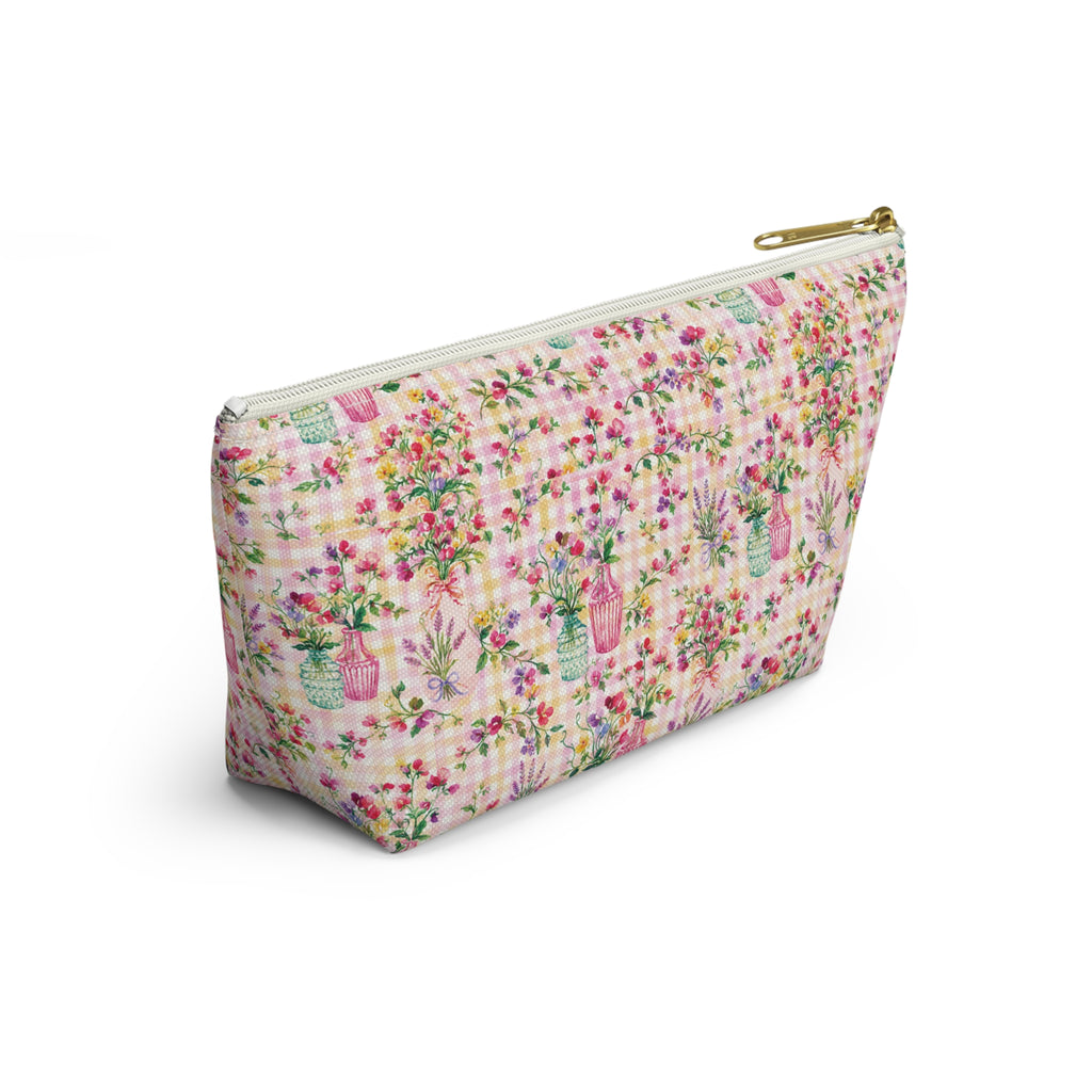 Trousse à accessoires à carreaux floraux turquoise et rose (fond en T) Maquillage, Sac cadeau pour elle
