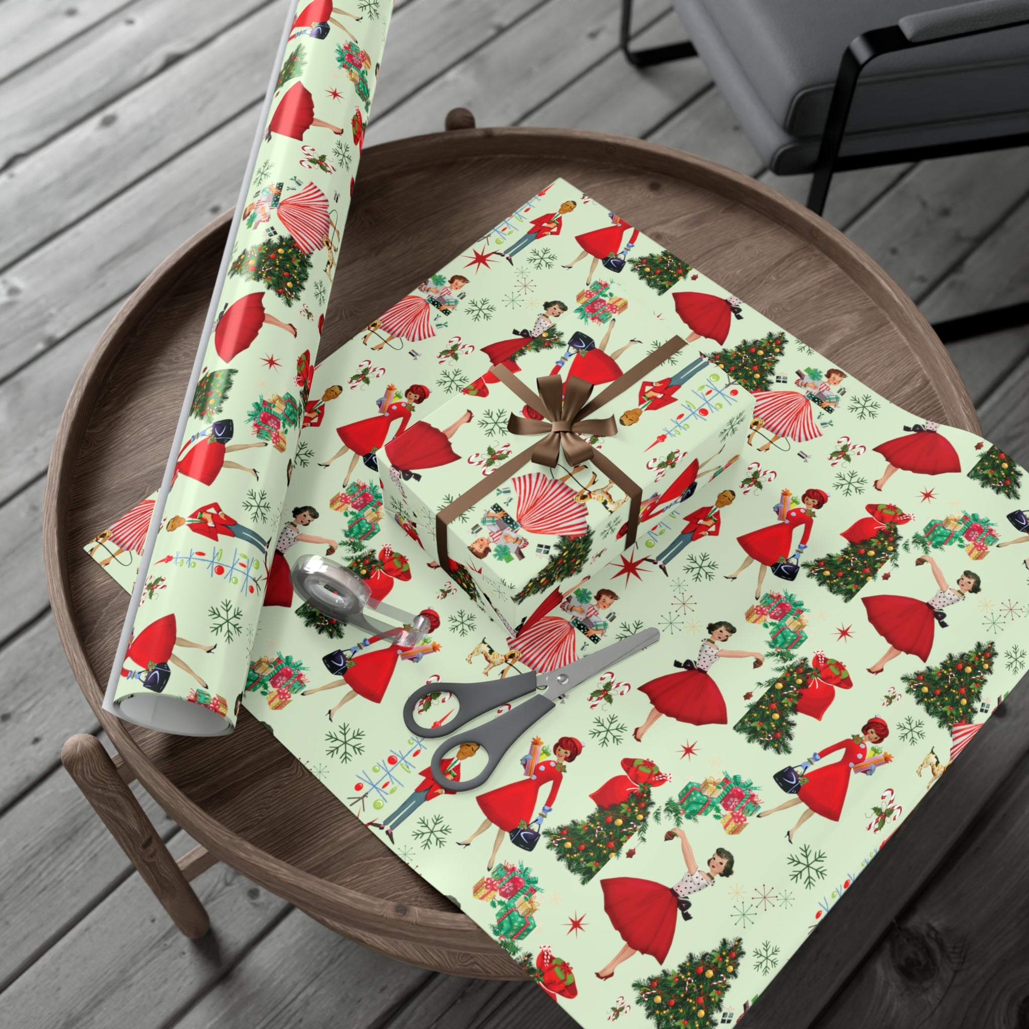 Vintage 50s Retro Christmas Wrapping Paper | Classic Holiday Designs | Nostalgic Gift Wrap | Mid-Century Holiday Patterns | Unique Retro Christmas Decorations | Festive Retro Style Christmas - MRSBYVALLE