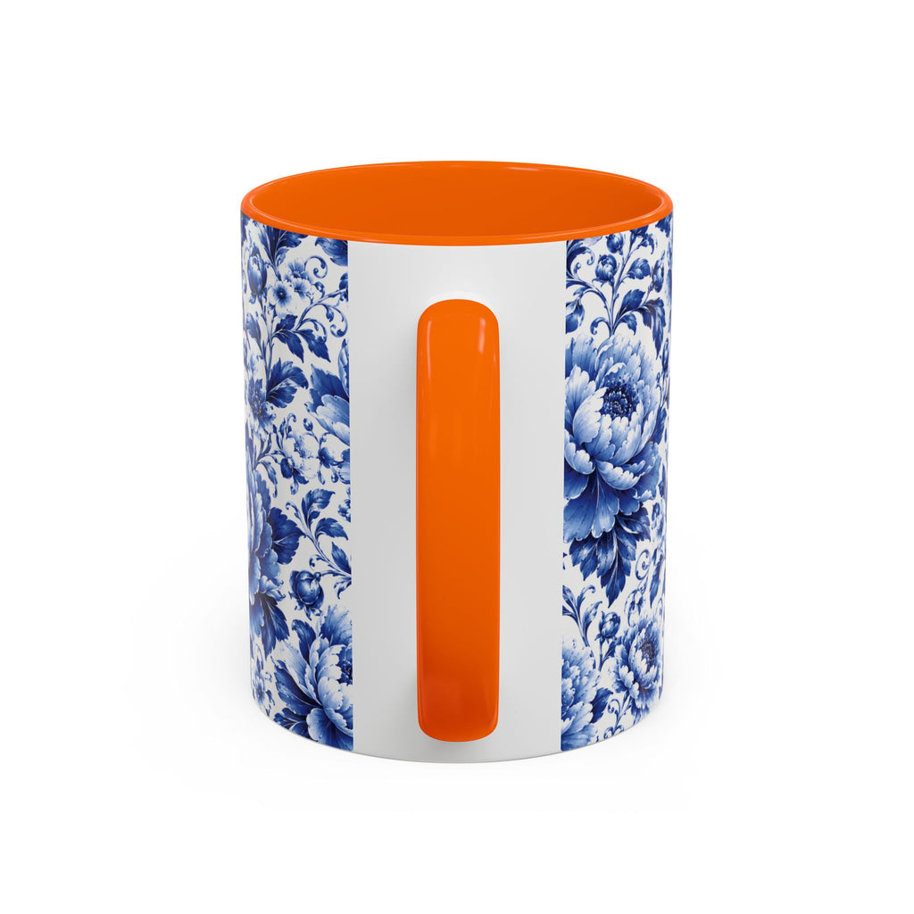 Blue Floral Ceramic Coffee Mug — Vintage Delft Peony Accent (11oz & 15oz) Blue & White Chinoiserie Tea Mug