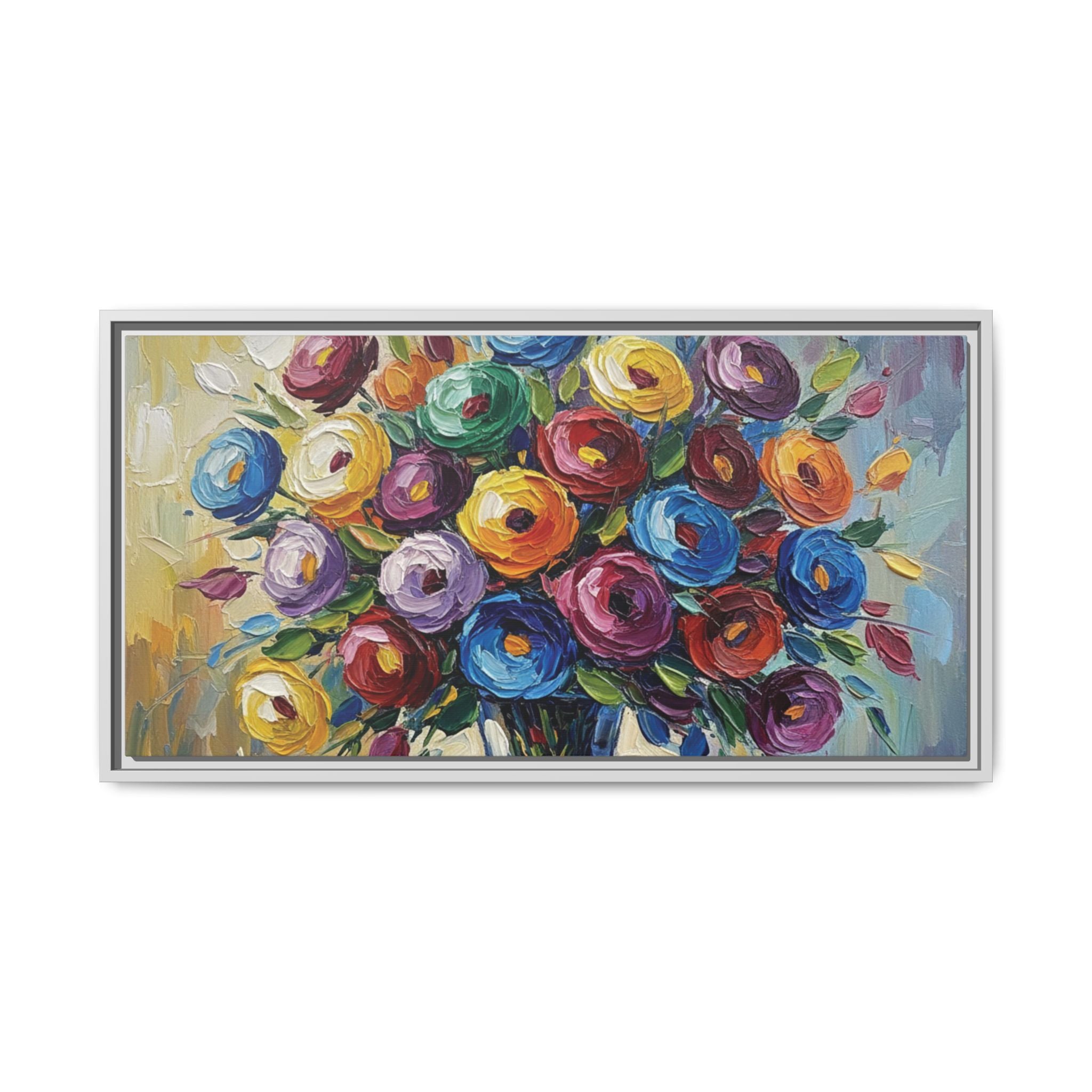 Impression sur toile bouquet floral aquarelle - Tableau mural encadré mat - Illusion de peinture à l'huile vibrante
