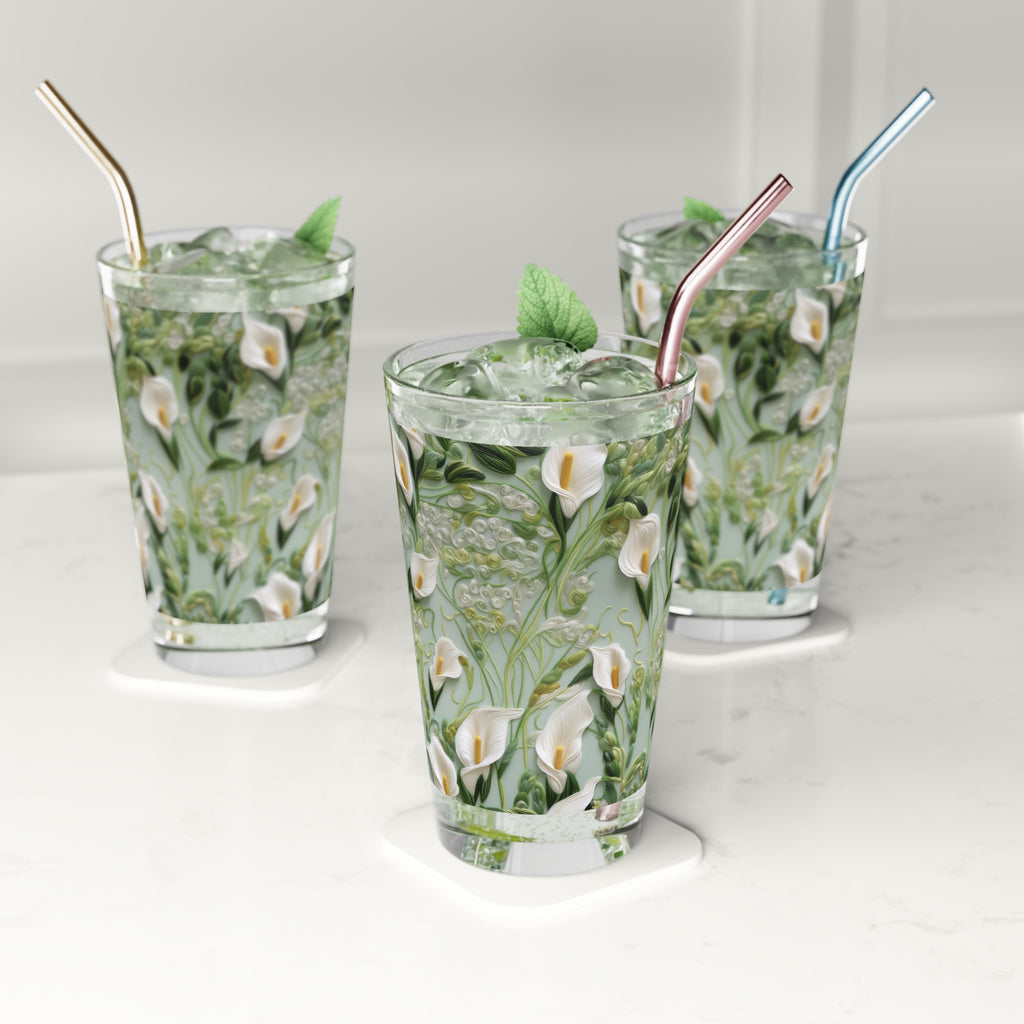 Elegant Calla Lily 16oz Pint Glass Vibrant Floral Design, Durable Glassware for Home & Holiday Gatherings, Perfect Christmas Gift for Nature & Flower Lovers Perfect for Parties - MRSBYVALLE
