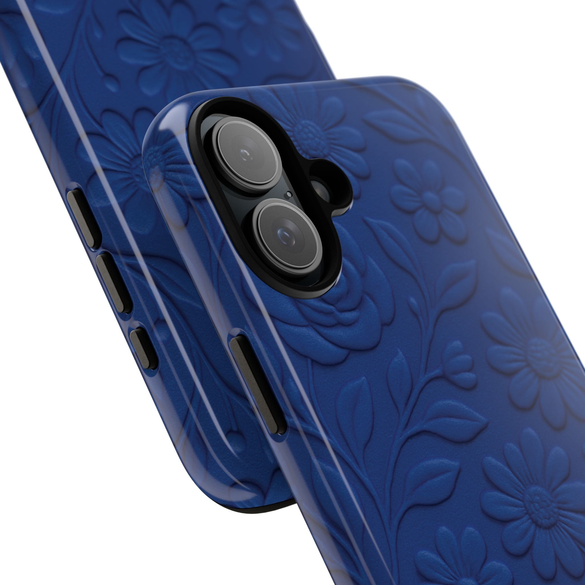 3D Illusion Floral Cobalt Blue Phone Case Elegant Raised Flower Design, Seamless Textured Look, Durable & Stylish Protection for iPhone and Android Models Fits iPhone & Samsung Models
