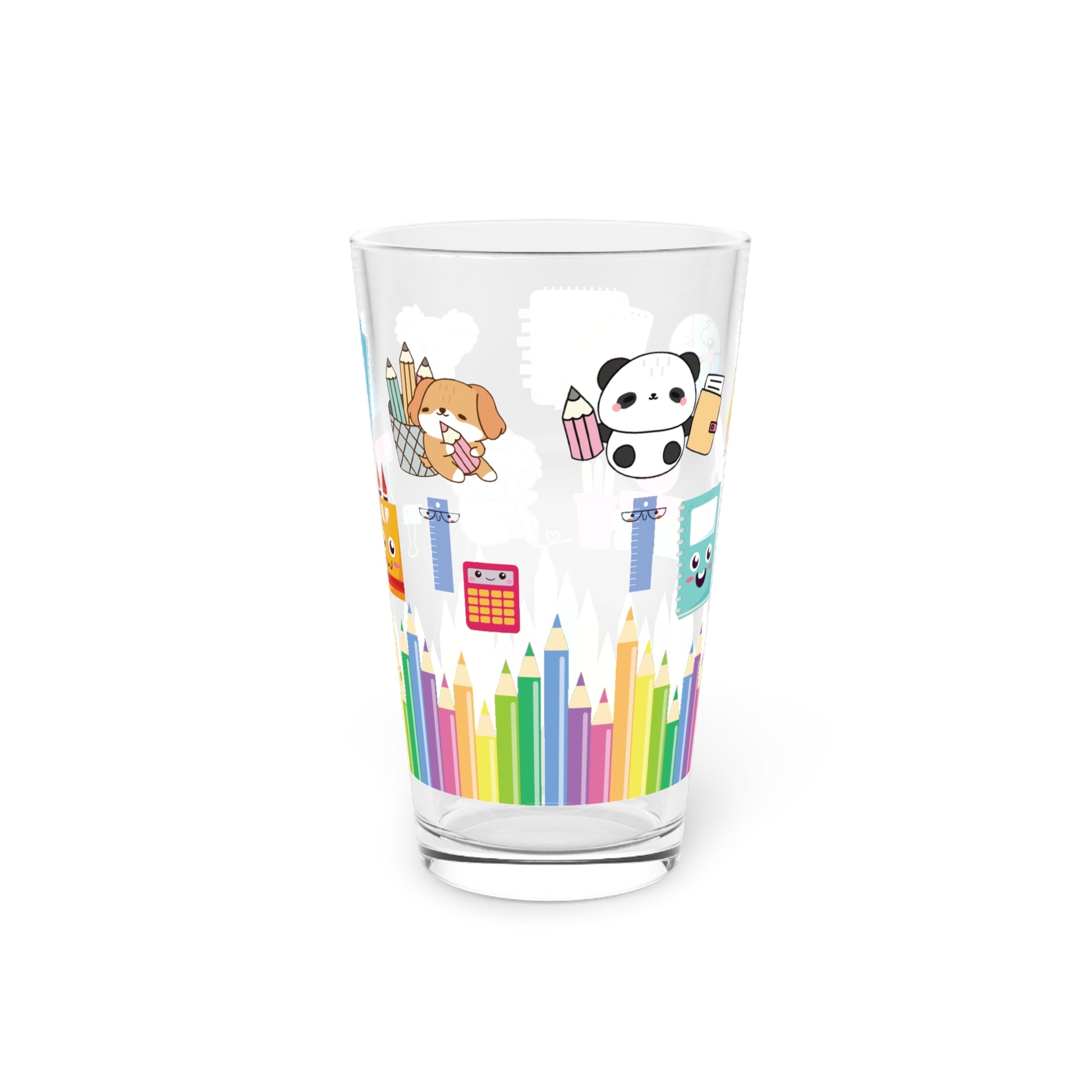 Kawaii School Theme 16oz Glass – Cute Back-to-School Design with Adorable Books, Notebooks & Stationery, Perfect for Study Sessions or Gifts