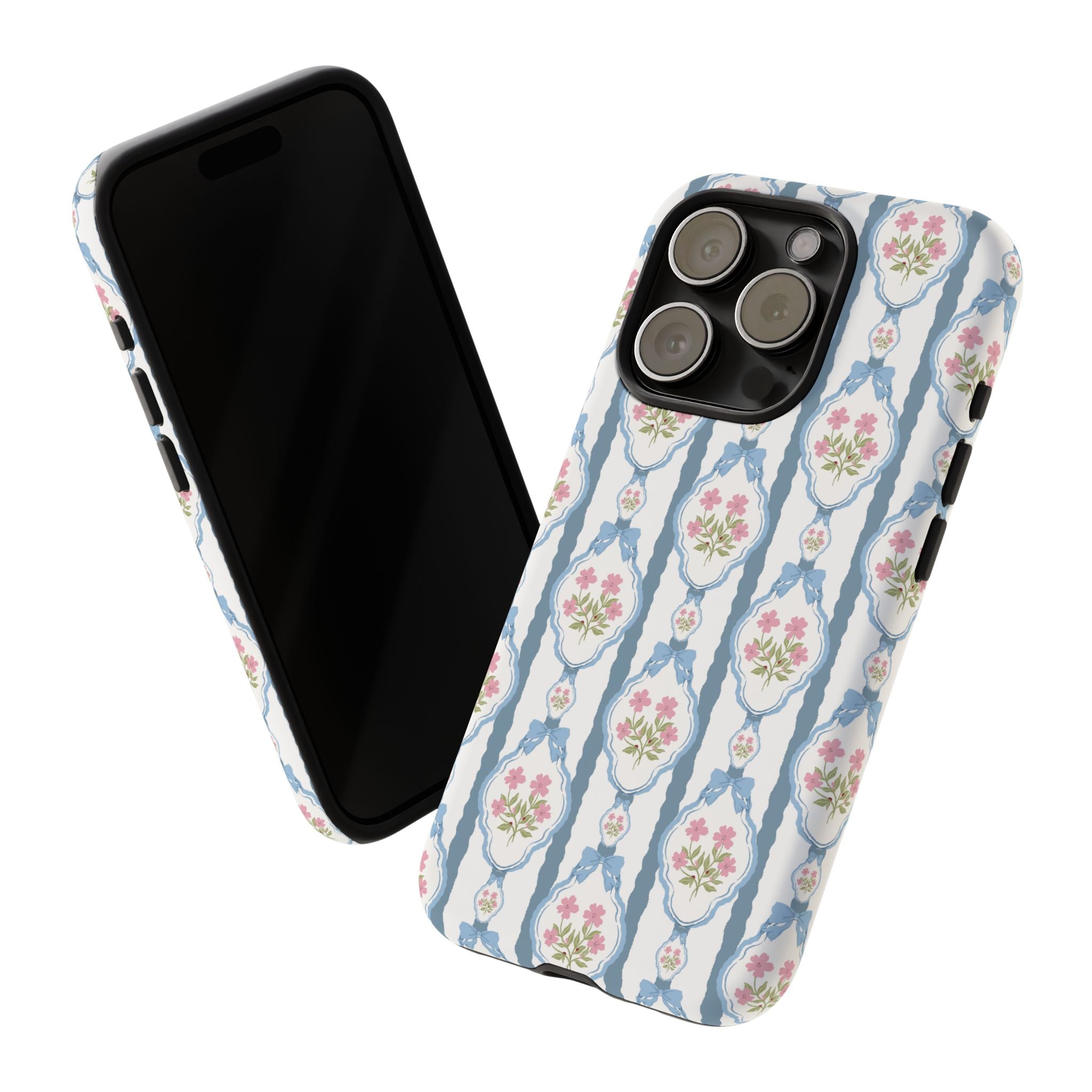 Coque de téléphone Vintage Nœud Bleu et Rose — Motif floral romantique « Tough Cases »