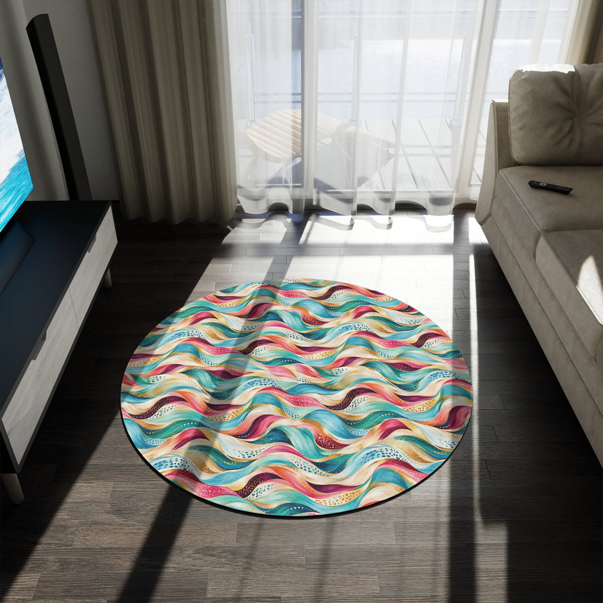 Colorful Wave Round Area Rug
