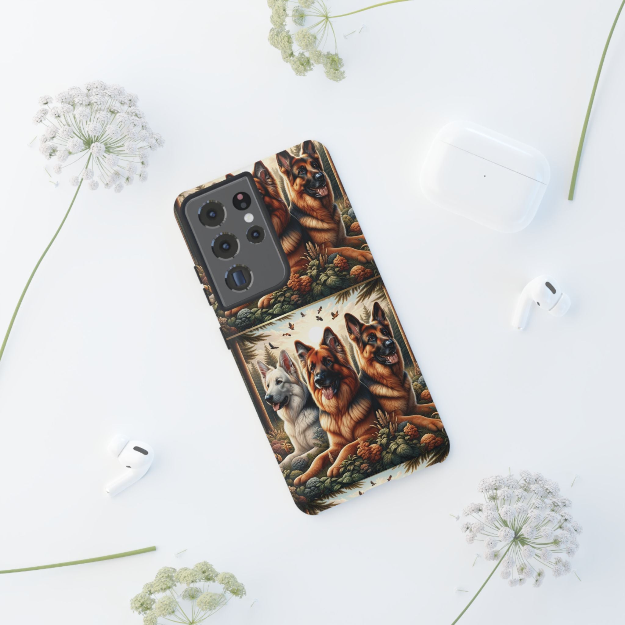 German Shepherd Phone Tough Case Floral Elegant Durable Dog Lover Devices iPhone 15, Samsung iPhone Samsung Accessory Gift for Her