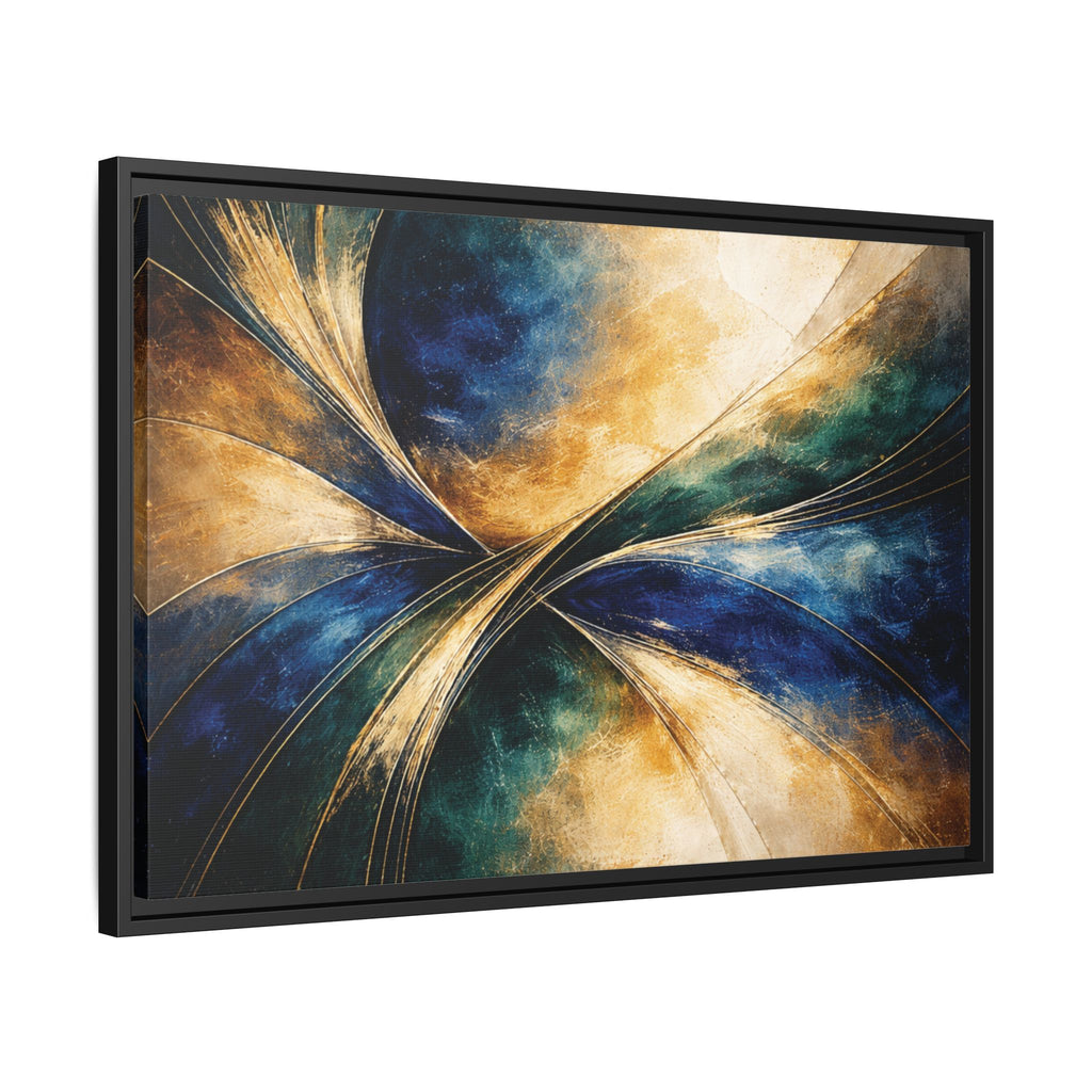 Gilded Convergence  Luxe NeoDeco Blue & Gold Abstract Wall Art Framed