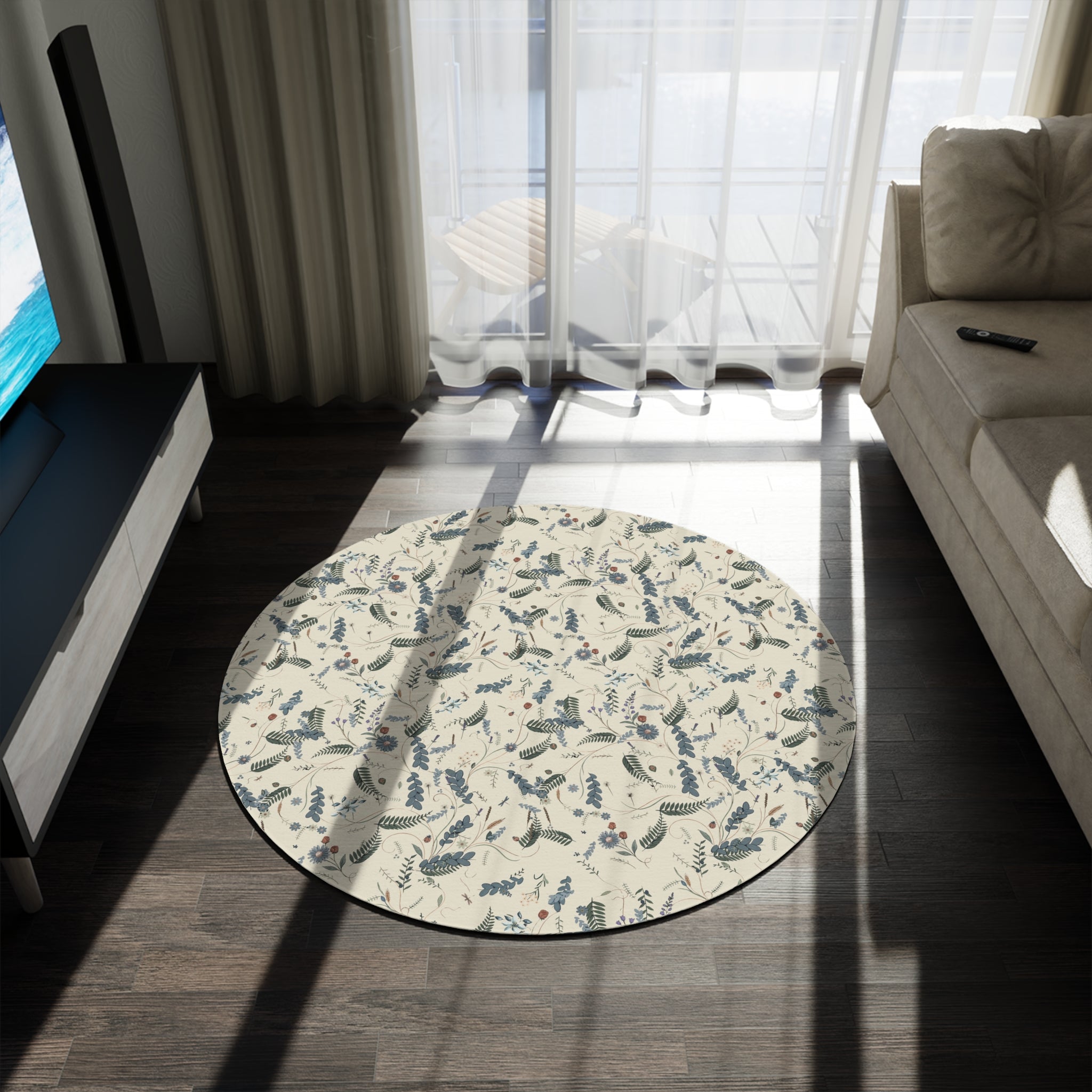 Botanical Floral Round Rug — Decorative Garden-Inspired Area Rug Office, Bedroom Rug