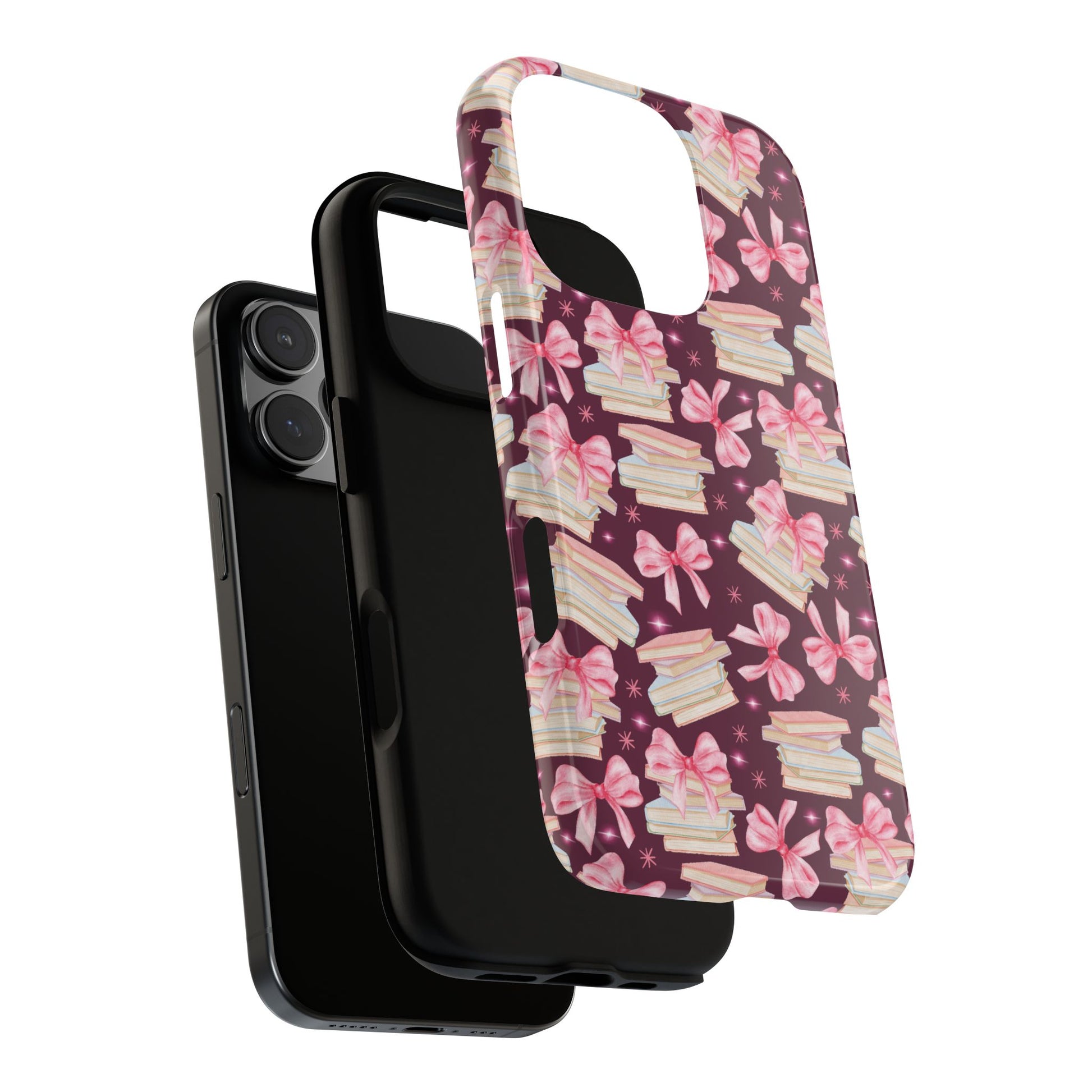 Coquette Pink Bows & Books Phone Case for iPhone 17 and Samsung, Pixel | Stylish Protective Cover Gift for Her Perfect for Floral Lover