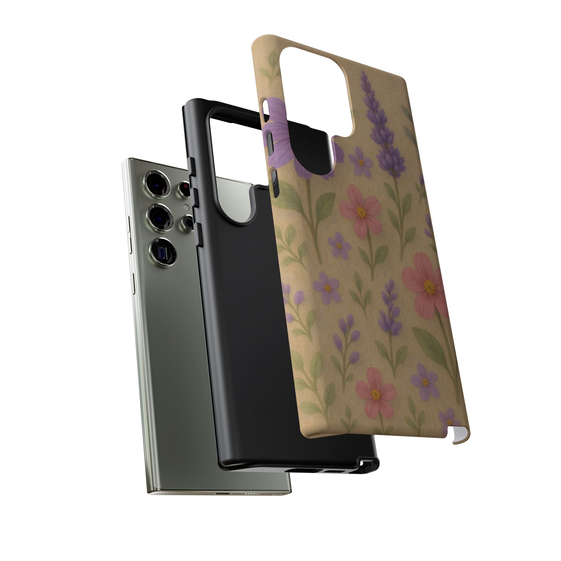 3D Illusion Wildflower Phone Case Cute Pastel Floral Design in Lavender, Pink, Mint Green – Aesthetic Protective Case for iPhone and  Android