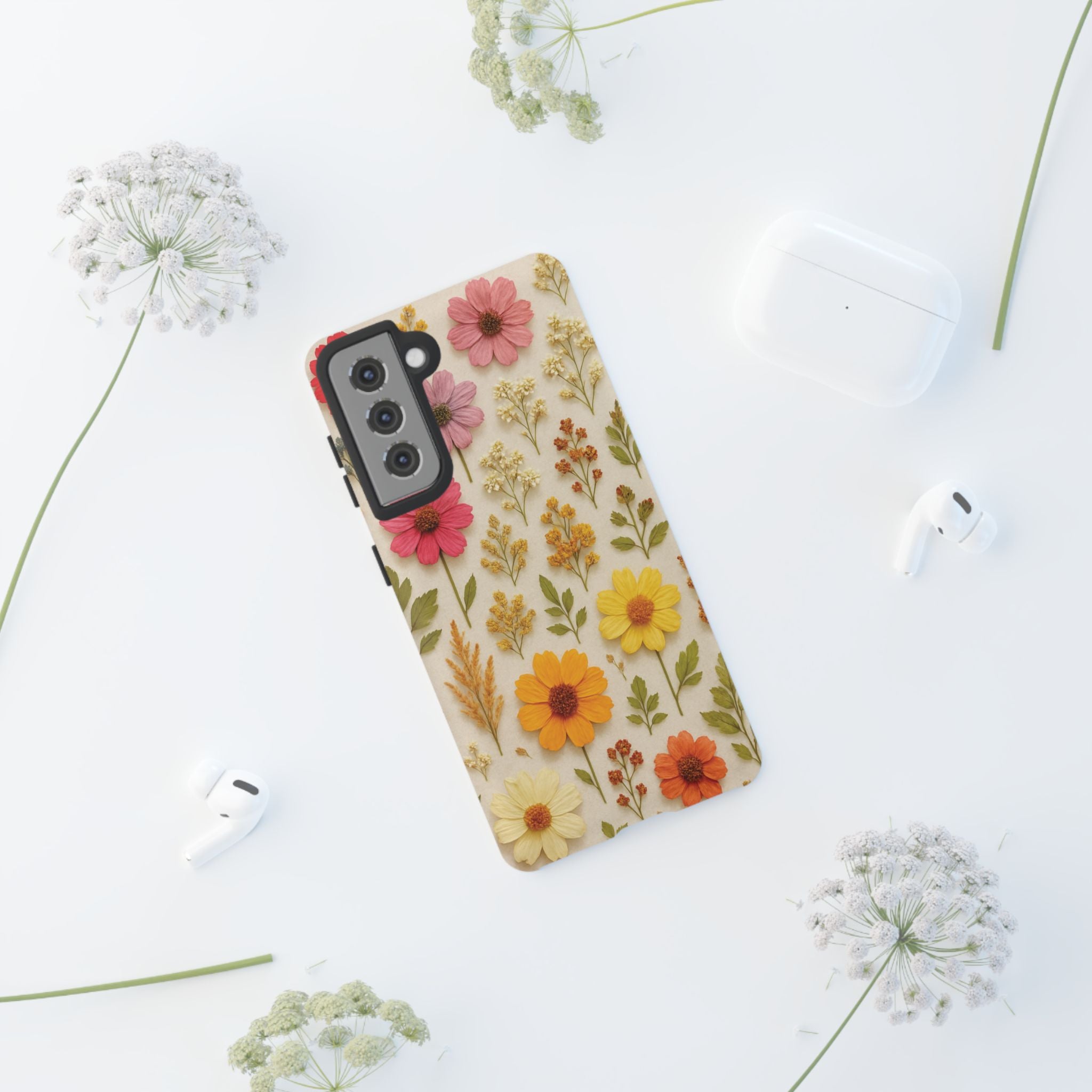 Dried Flowers Illusion Phone Case – Realistic Botanical Aesthetic, Colorful Pressed Floral Art, Trendy Nature-Inspired Protective Cover  iPhone & Samsung Models
