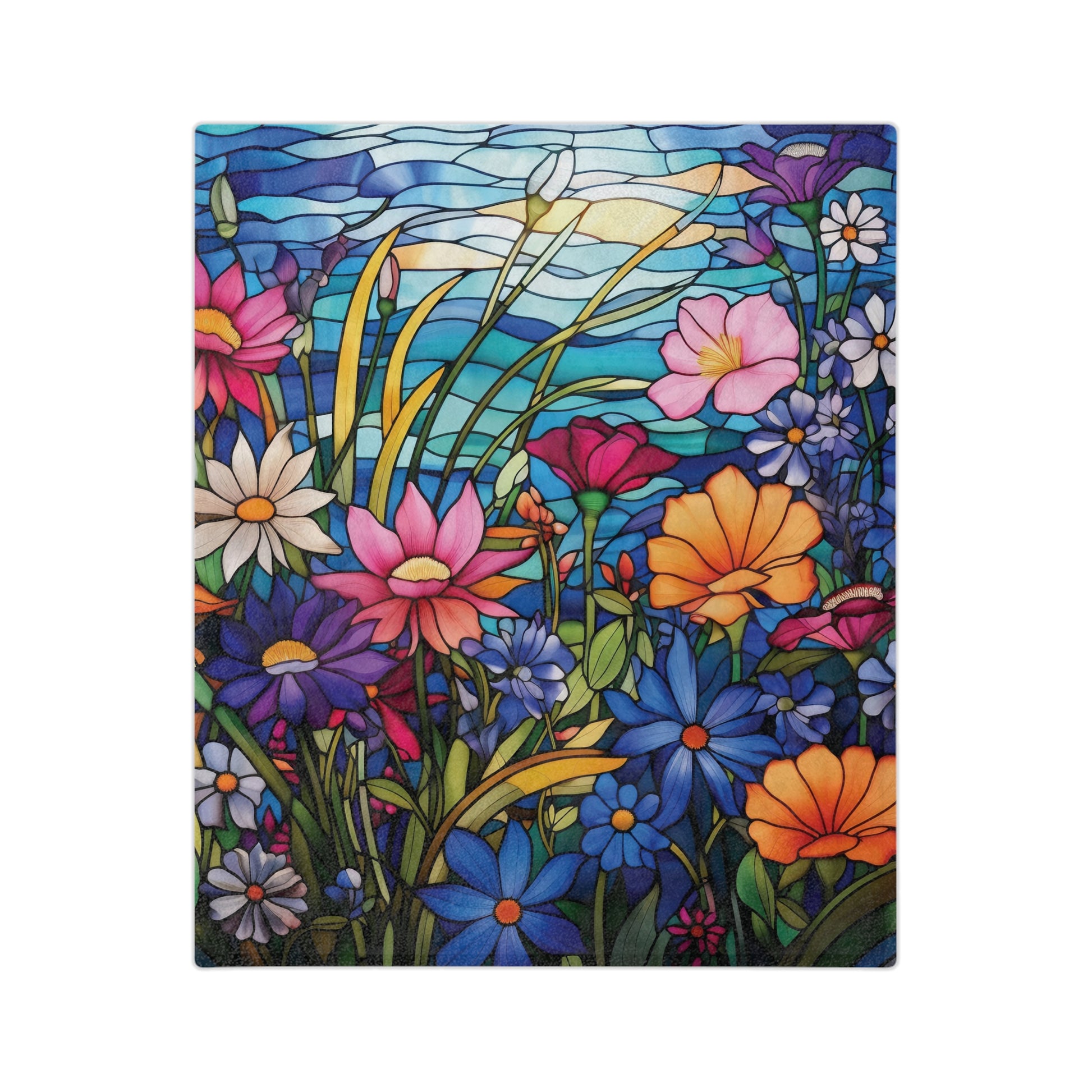 Wildflowers Stain Glass Illusion Minky Blanket Throw Ultra-Soft Minky Blanket Cozy Comfort Blanket Elegant Home Decor Plush Microfiber for Maximum Comfort Blanket, Perfect for Snuggling Decor, Cozy All-Season Warmth, Housewarming Gift Throw - MRSBYVALLE
