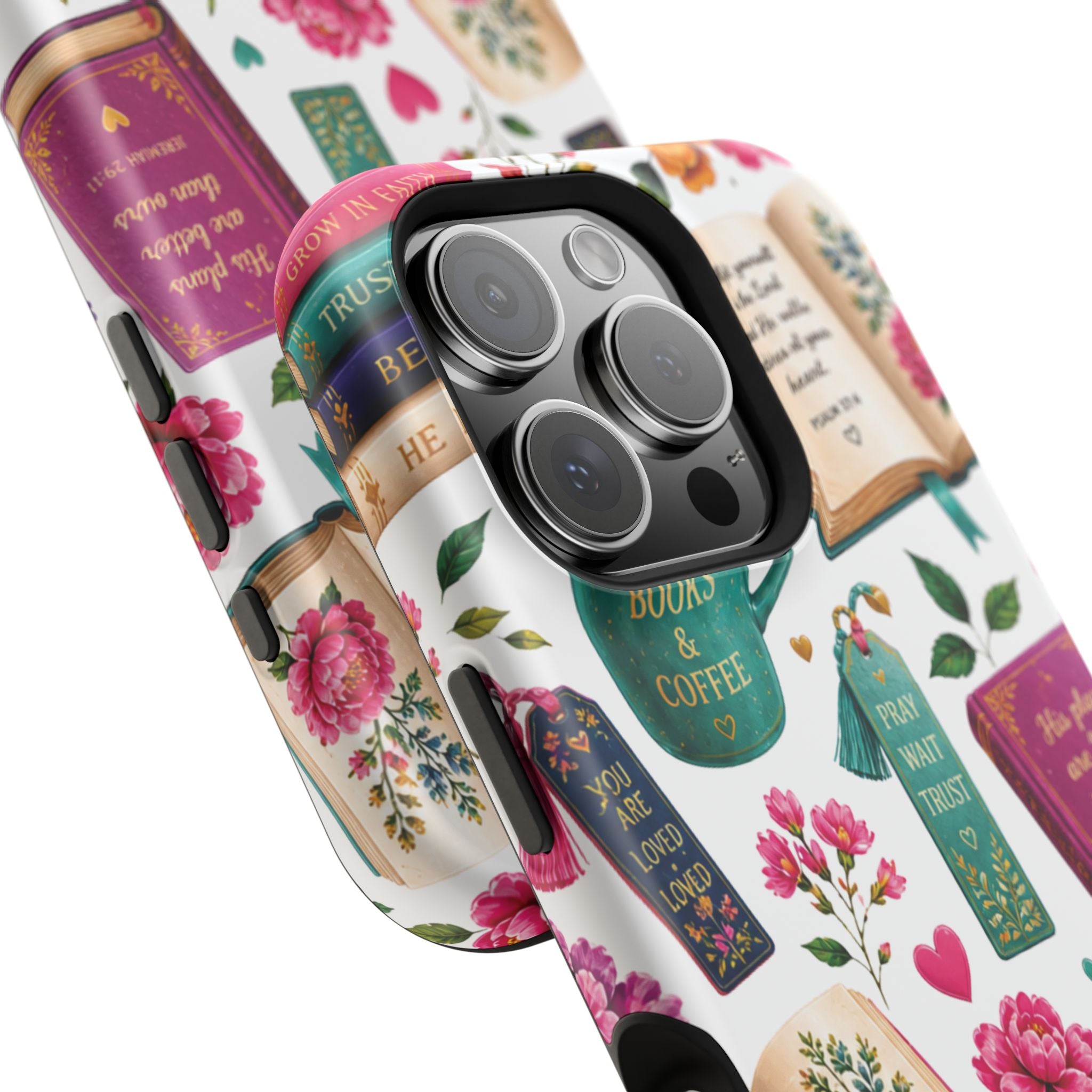 Christian Books & Coffee Phone Case — Magnetic Impact-Resistant Christian Gift