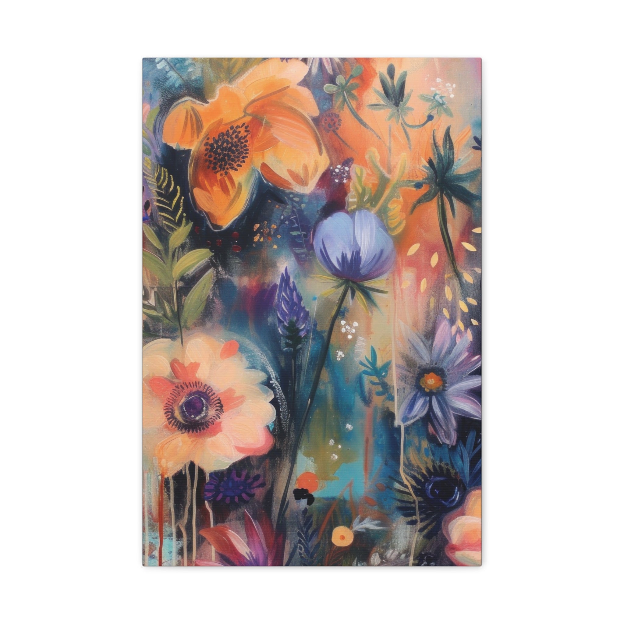 Boho Floral Wall Art Matte Canvas Stretched, Vibrant Botanical Design, Perfect for Living Room, Bedroom, or Office Decor, Adds a Stylish Touch to Any Space1.25" - MRSBYVALLE