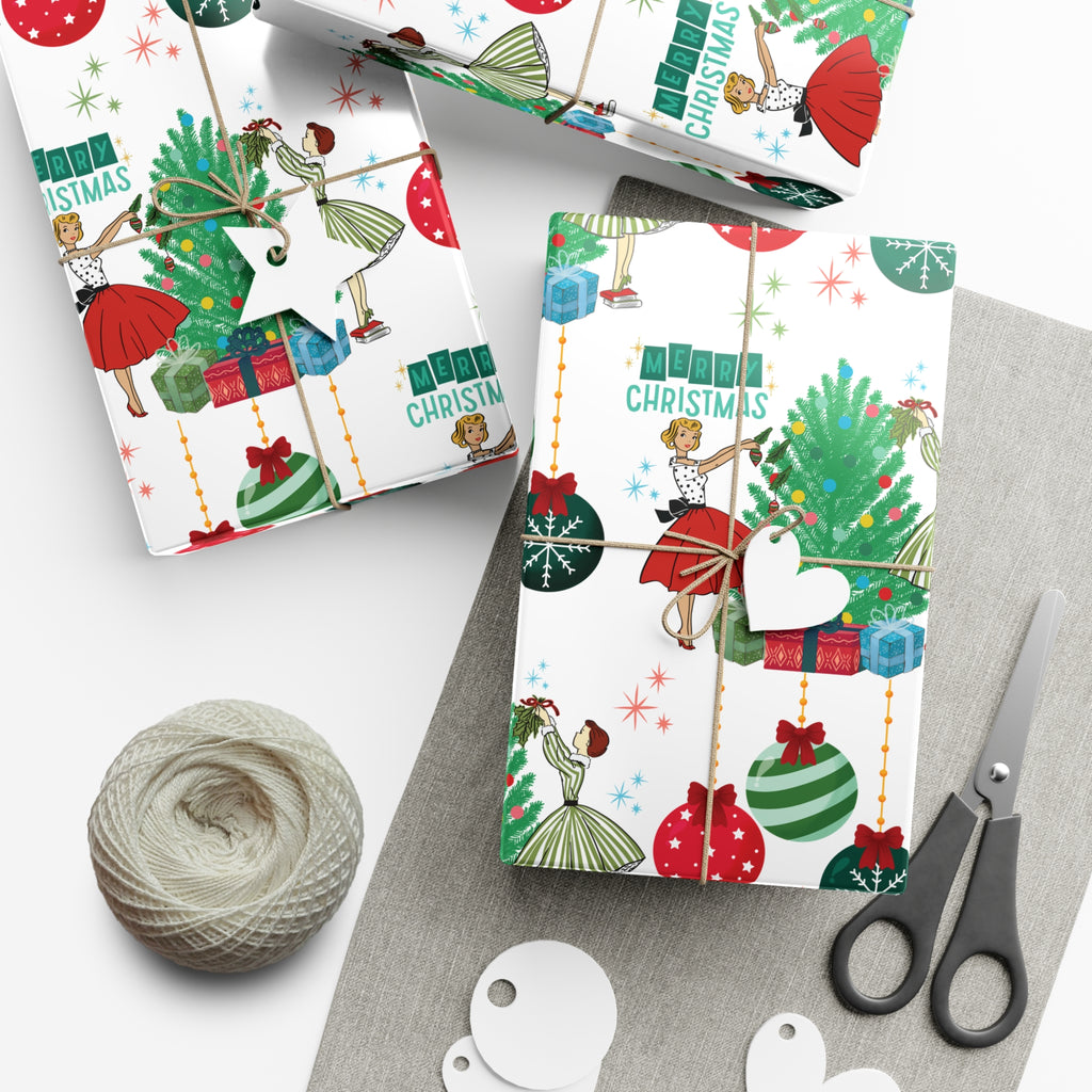 Retro Glam Christmas Wrapping Paper  50s Holiday Gift Wrap, Festive Fun Design for Stylish Presents, 3 Size Options Available Gift Mom