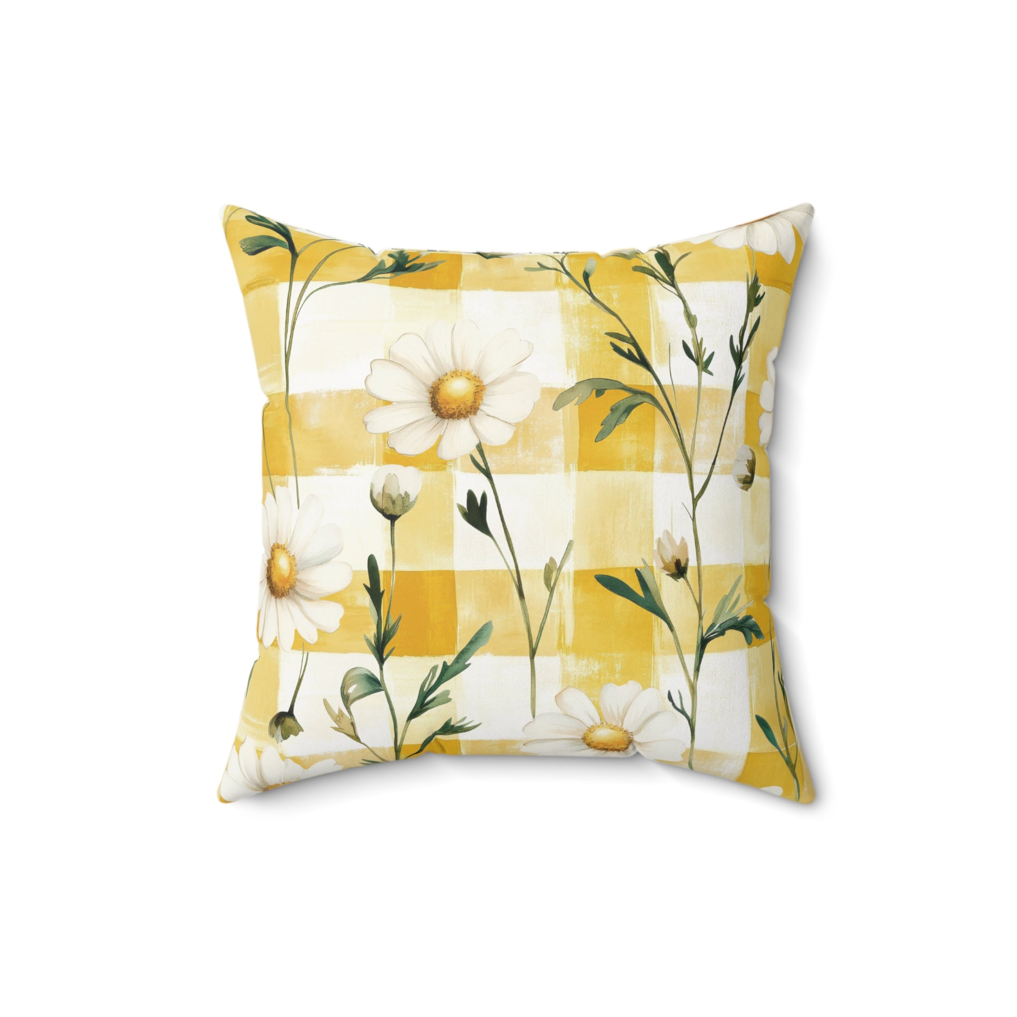 Pastel Yellow Daisy Checker Pillow — Spring Floral Decorative Pillow