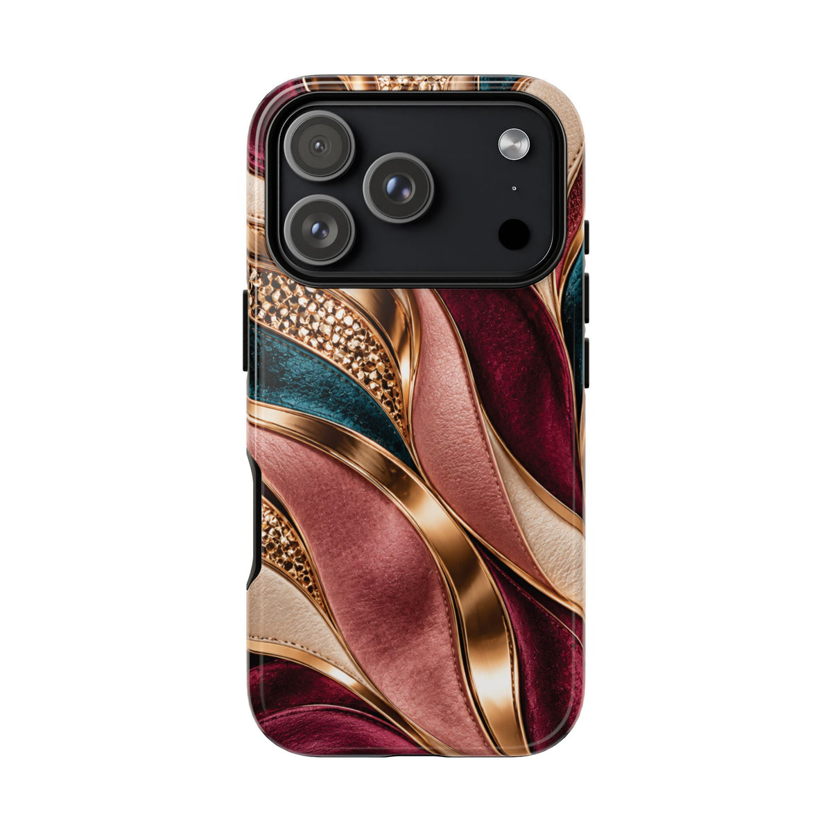 Lux Marble Waves Phone Case Metallic Burgundy, Teal Gold Protective Cover iPhone 18