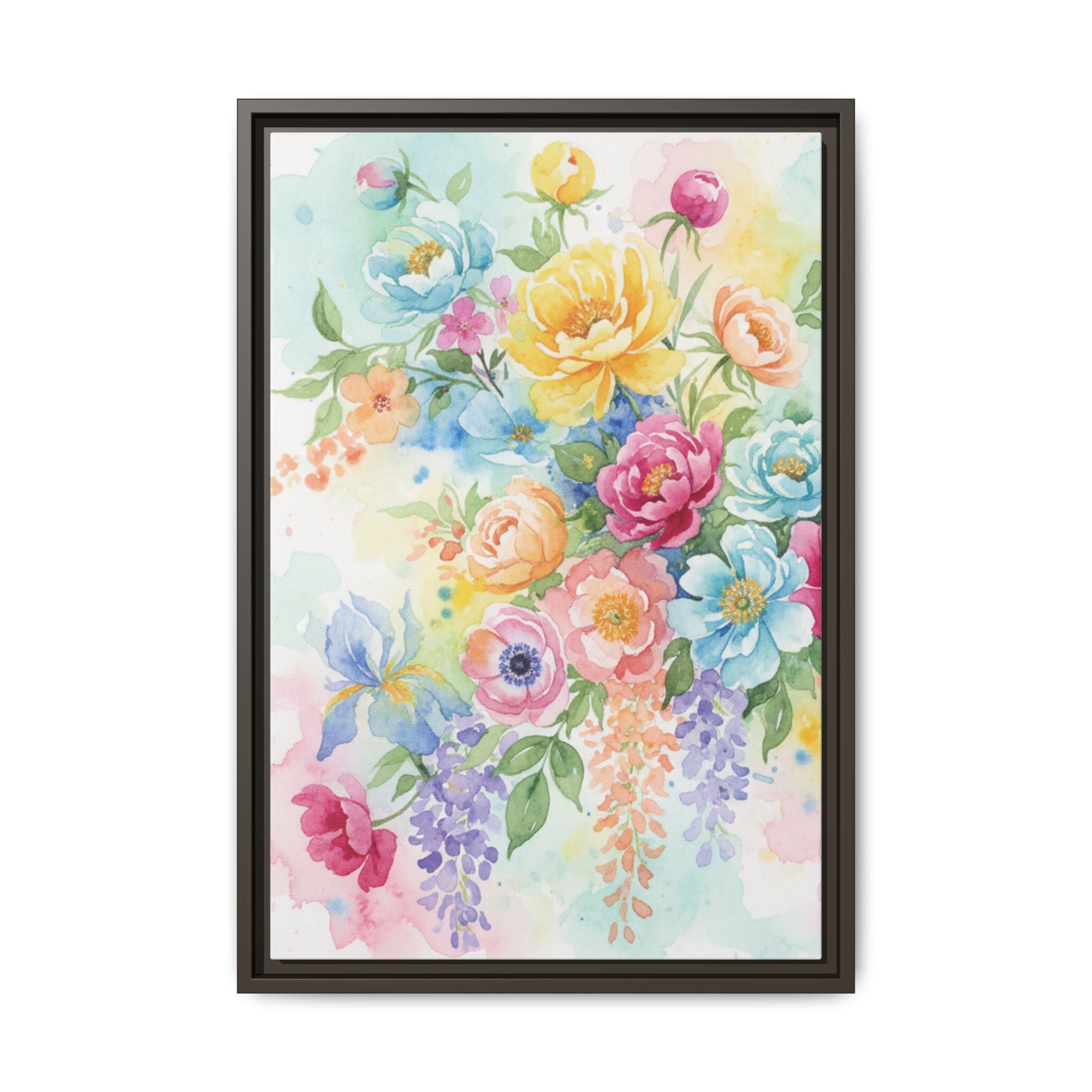 Watercolor Floral Bouquet Canvas, Framed Matte Wall Art | Multi-Color Wall Art