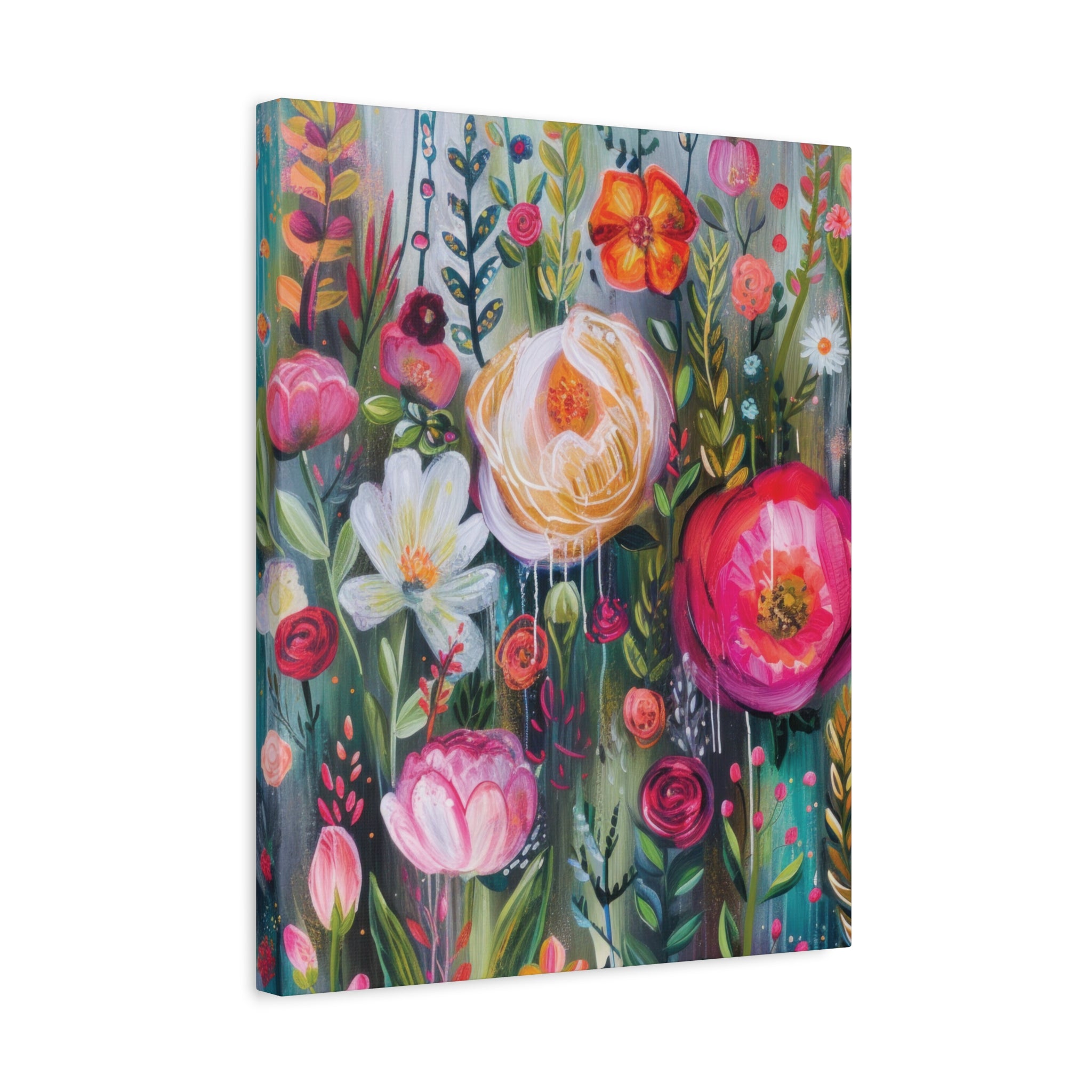 Watercolor Boho Floral Wall Art Matte Canvas Stretched, Vibrant Botanical Design, Perfect for Living Room, Bedroom, or Office Decor, Adds a Stylish Touch to Any Space - MRSBYVALLE