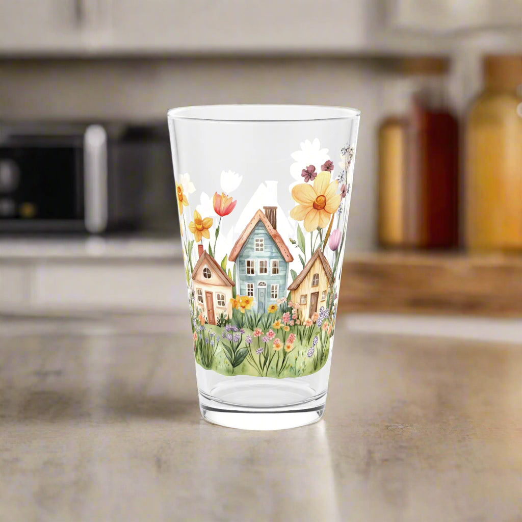 Pint Glass, Watercolor Floral House Cat, Gift for Cat Lovers, Cute Cat Glassware, Flower Decor, Spring Home Gift, Perfect Gift, Handwash